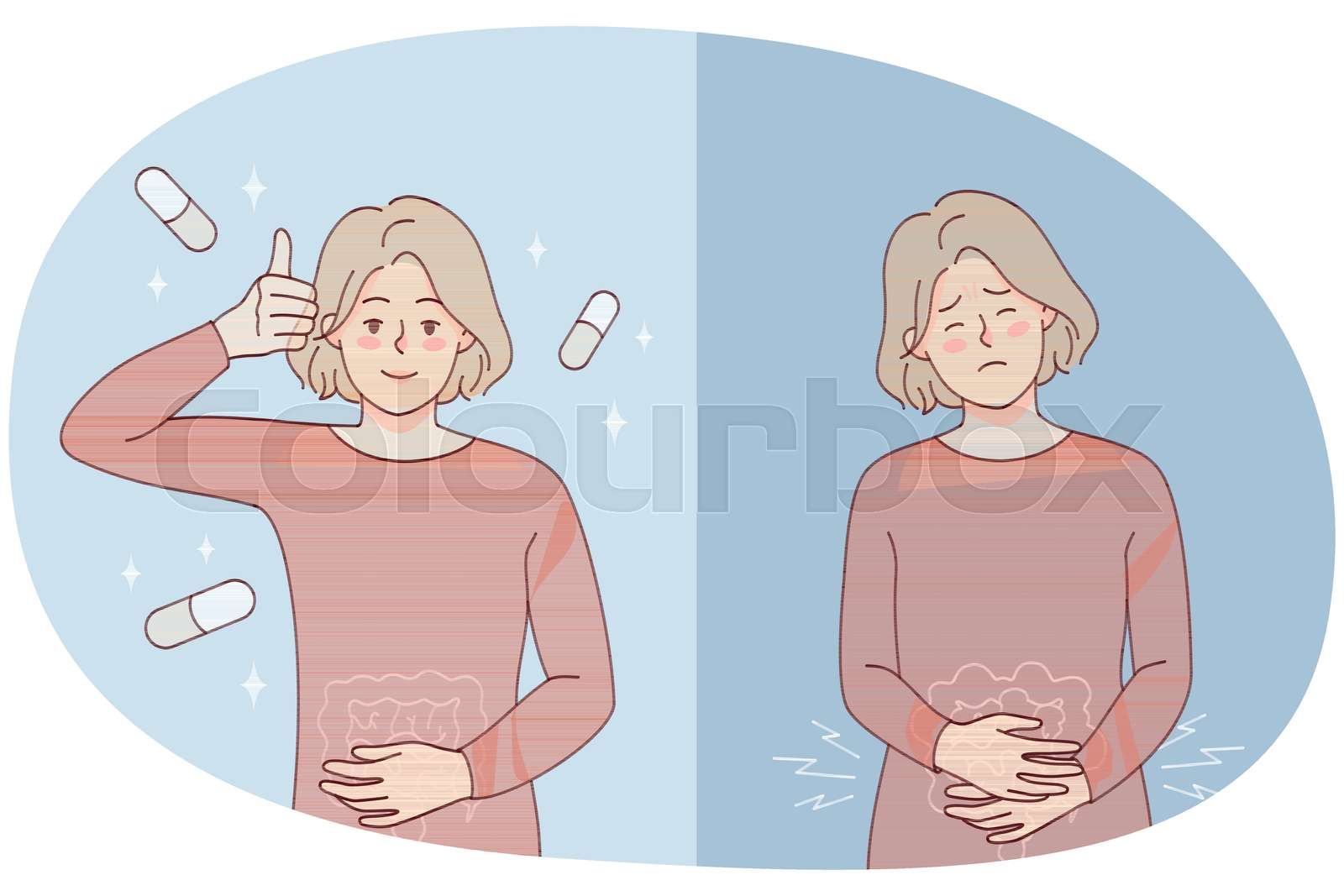 Girl Taking Pill From Stomachache Stock Vector Colourbox girl-taking-pill-from-stomachache-stock-vector-colourbox