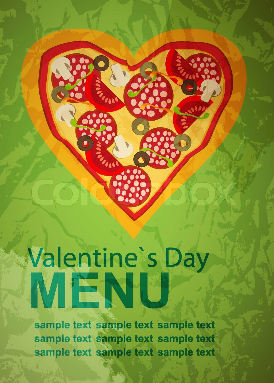 Pizza Menu Template on Valentine`s Day, vector illustration Stock