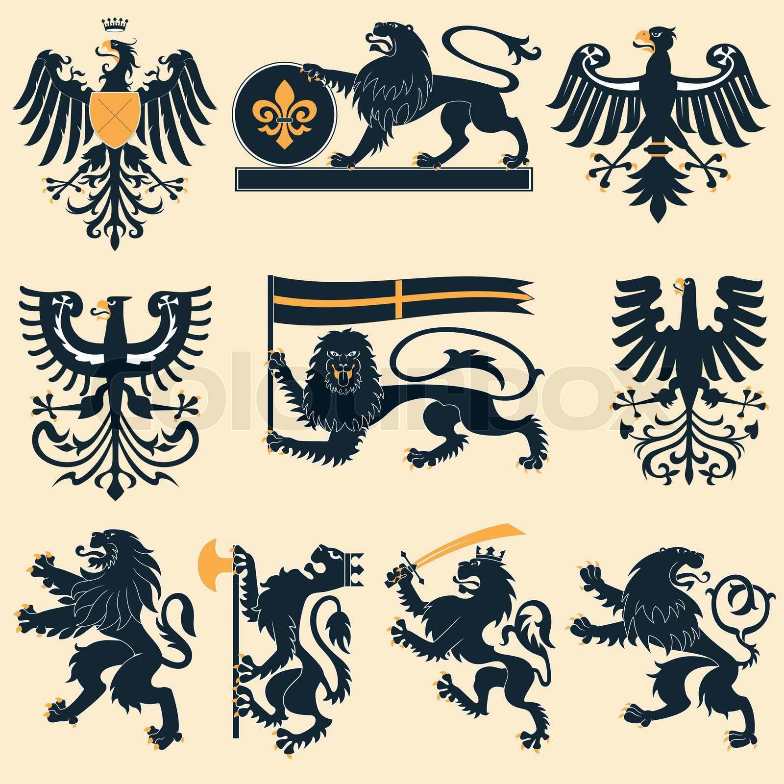 Heraldic lions and eagles set Stock vector Colourbox