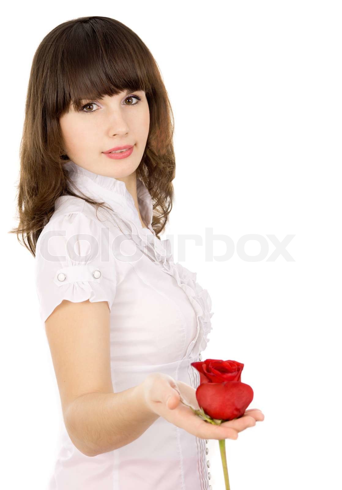 beautiful girl to give the rose | Stock image | Colourbox