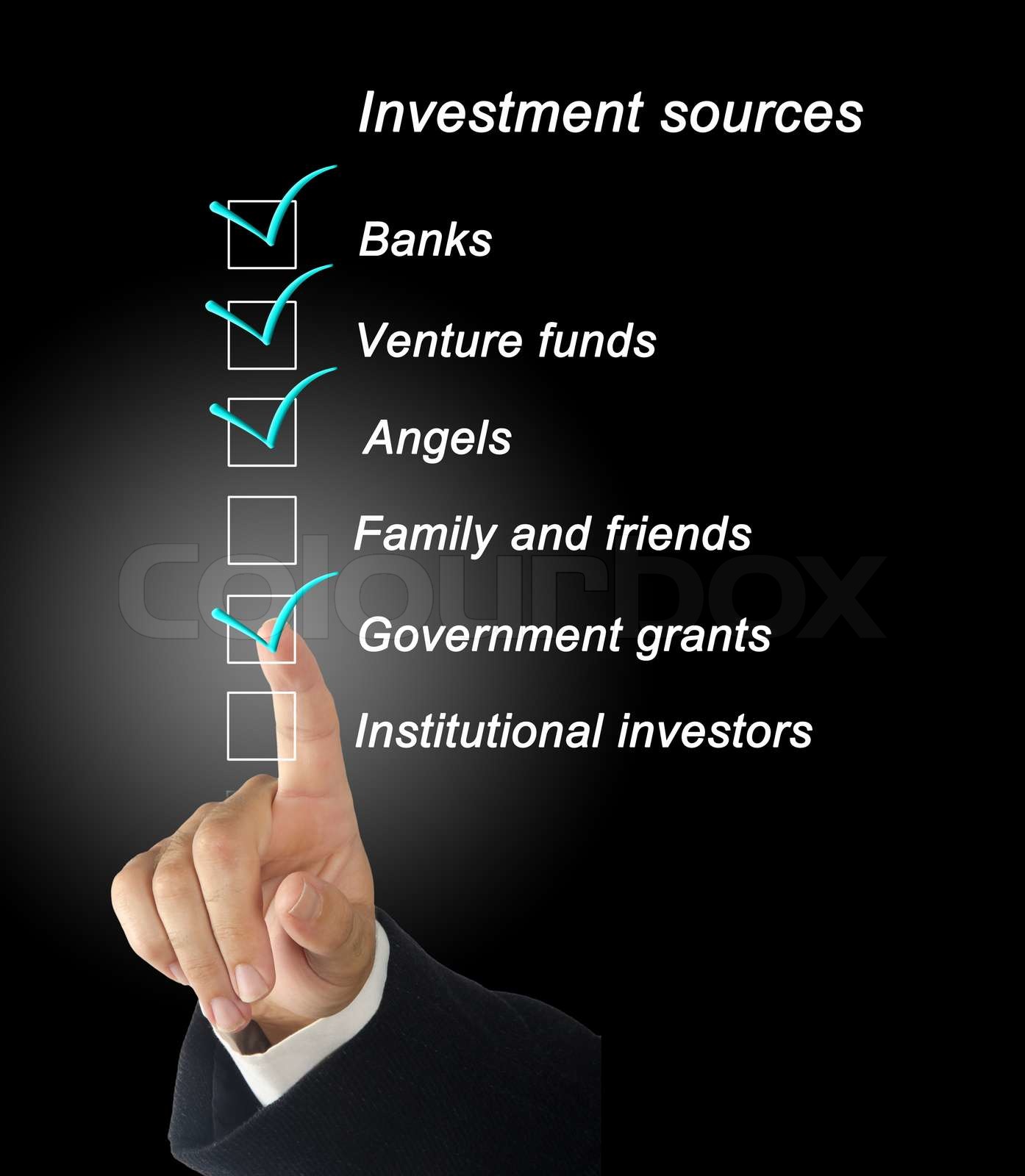 Investment sources checklist Stock image Colourbox