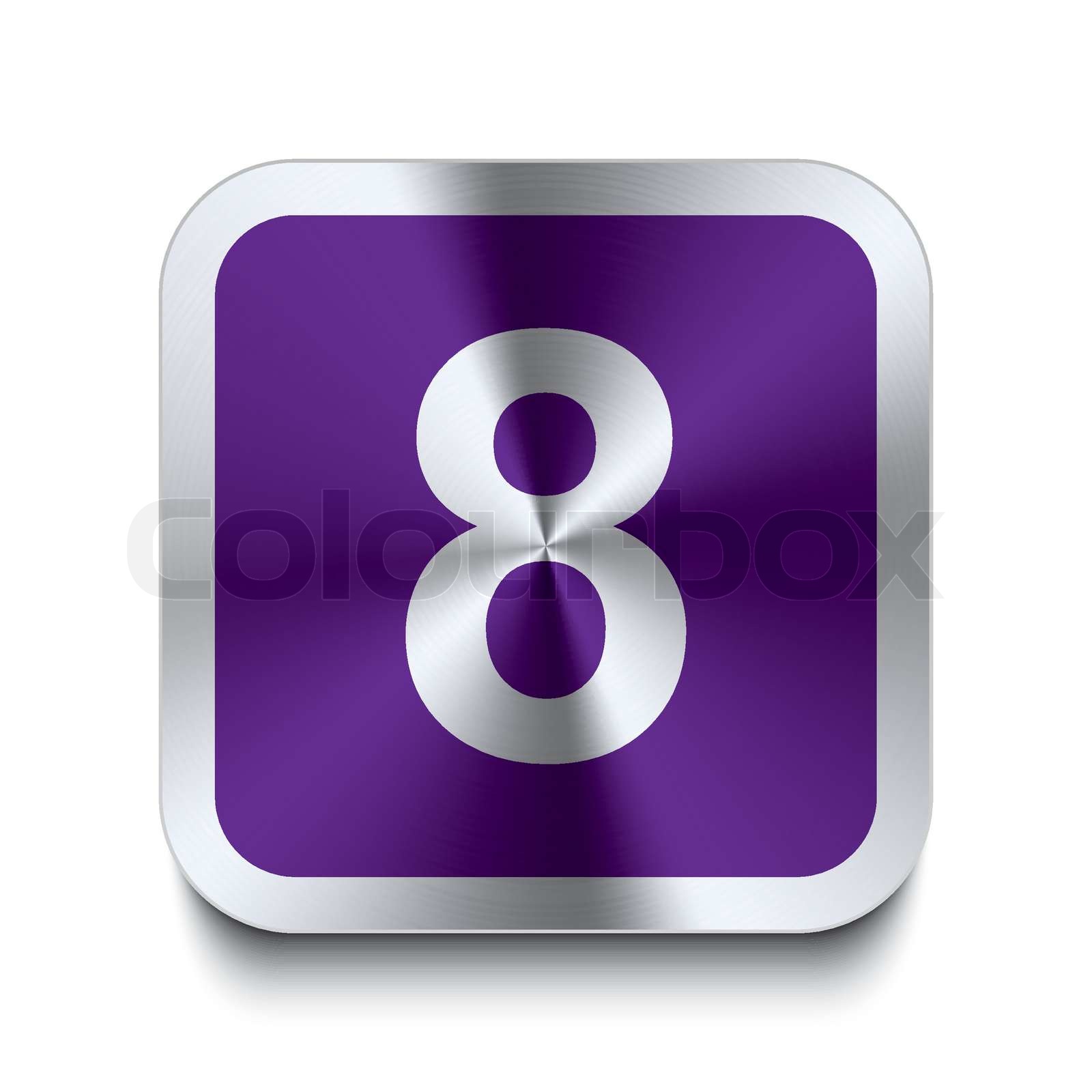 Quadratischer metall knopf - lila nummer - 8 | Stock-Vektor | Colourbox
