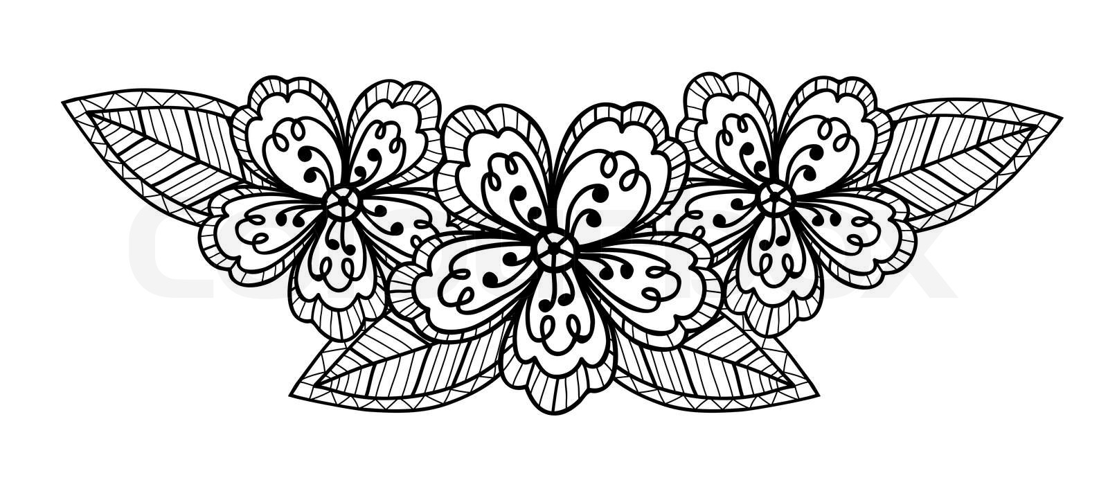 Flot sort- hvid blomst , hånd -tegning | Stock vektor | Colourbox