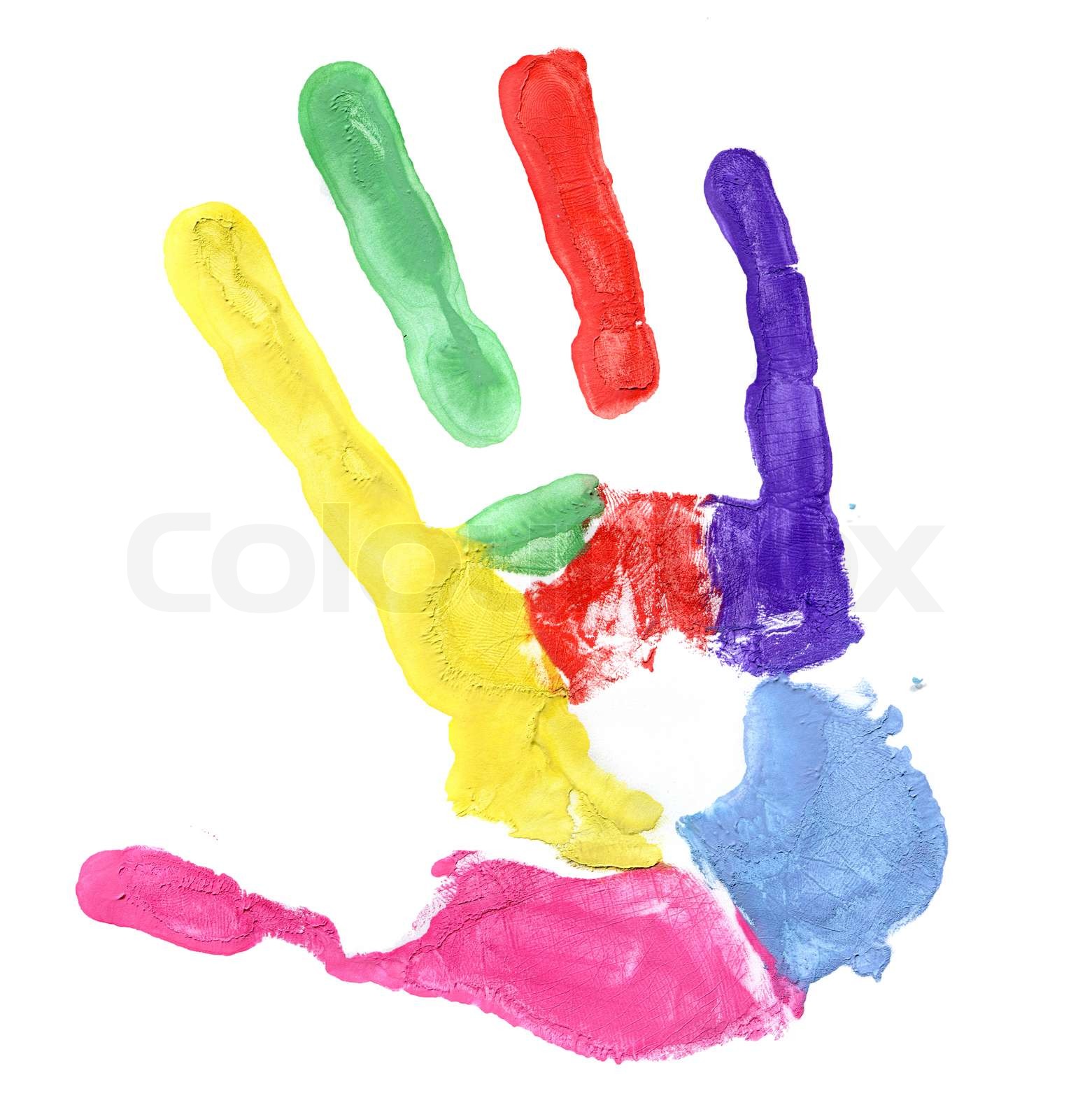 Colored hand print on white background | Stock image | Colourbox