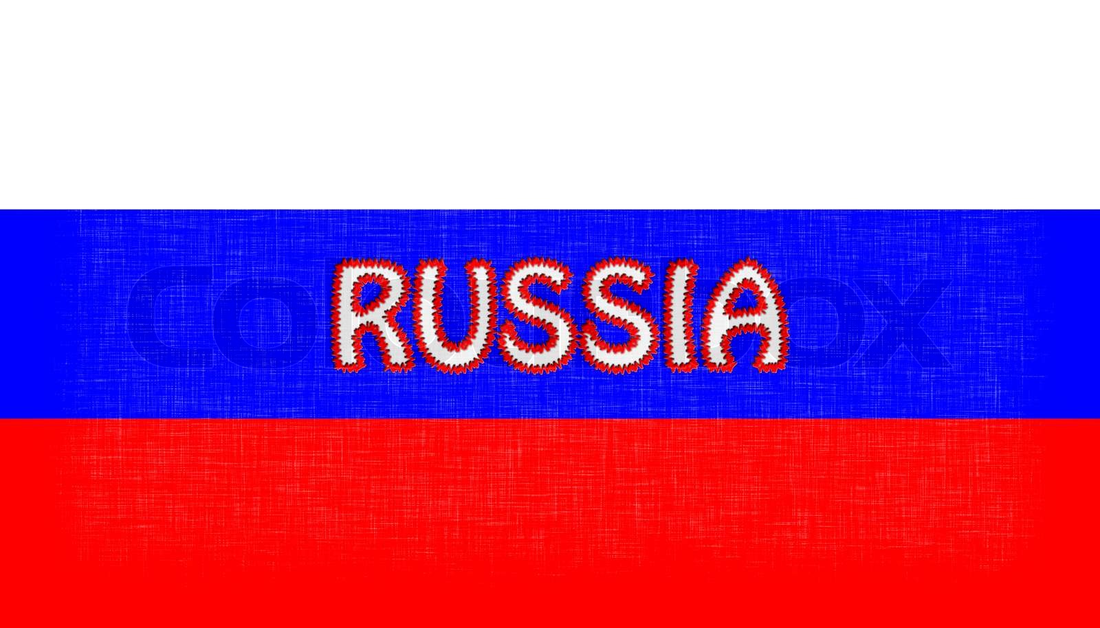 Flagge von Russland mit Buchstaben gestickt Stock Bild Colourbox