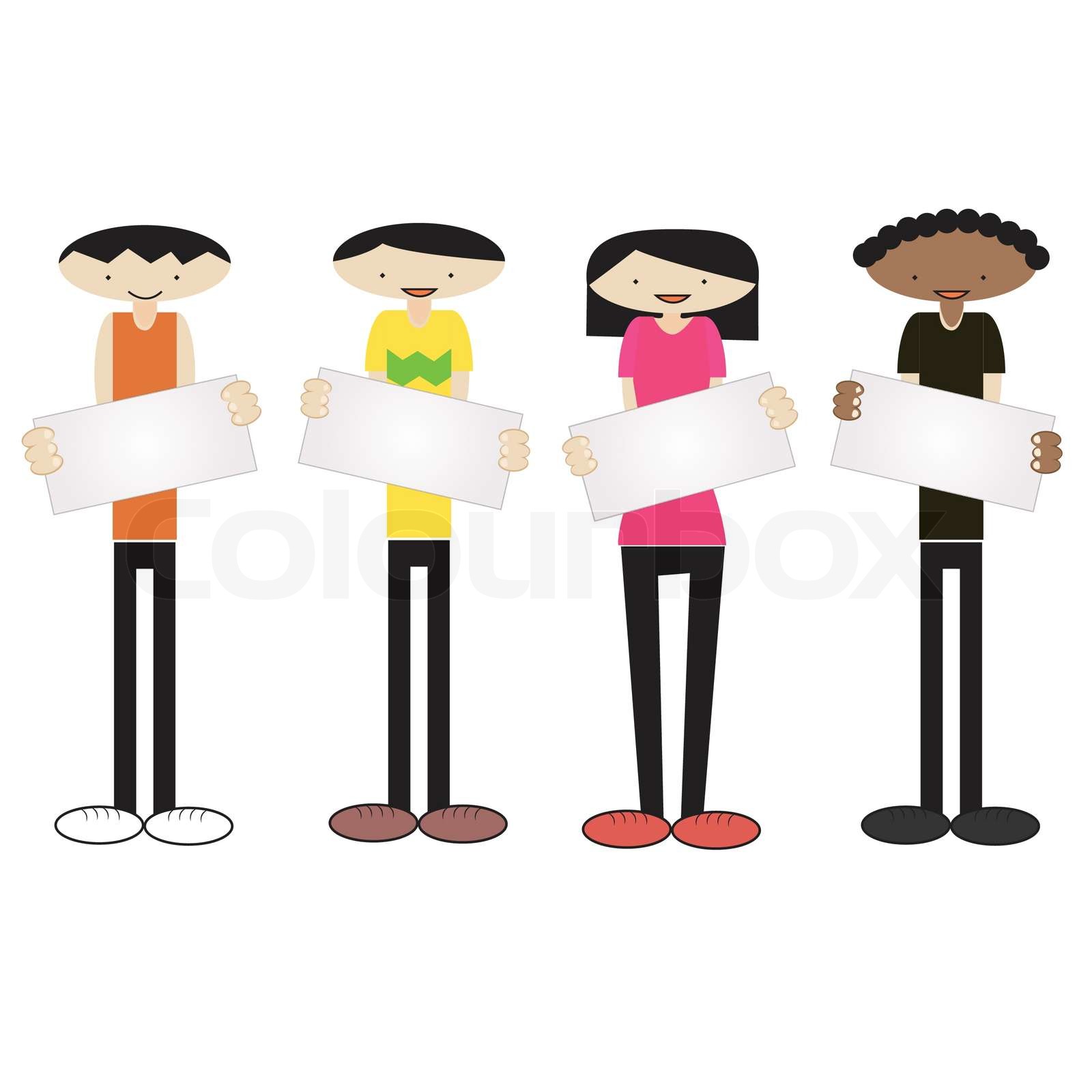 boy and girl with sign | Stock vector | Colourbox