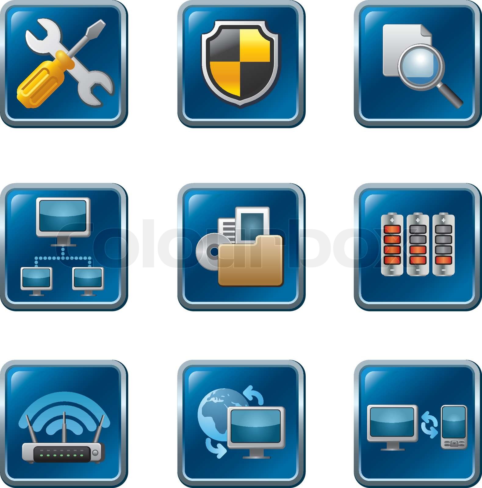 Computer Netzwerk Icon Set Stock Vektor Colourbox