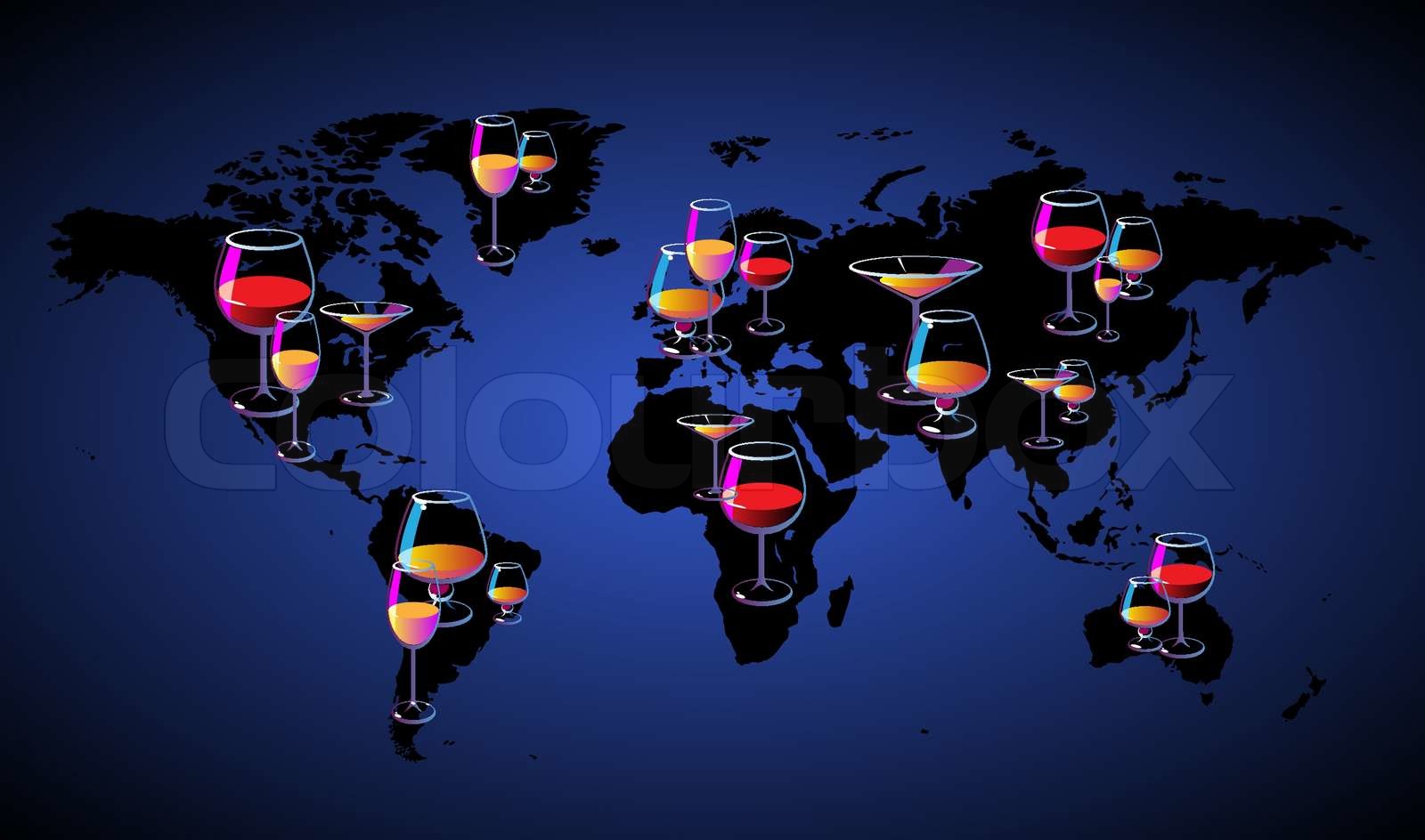 World map with wines Stock vector Colourbox