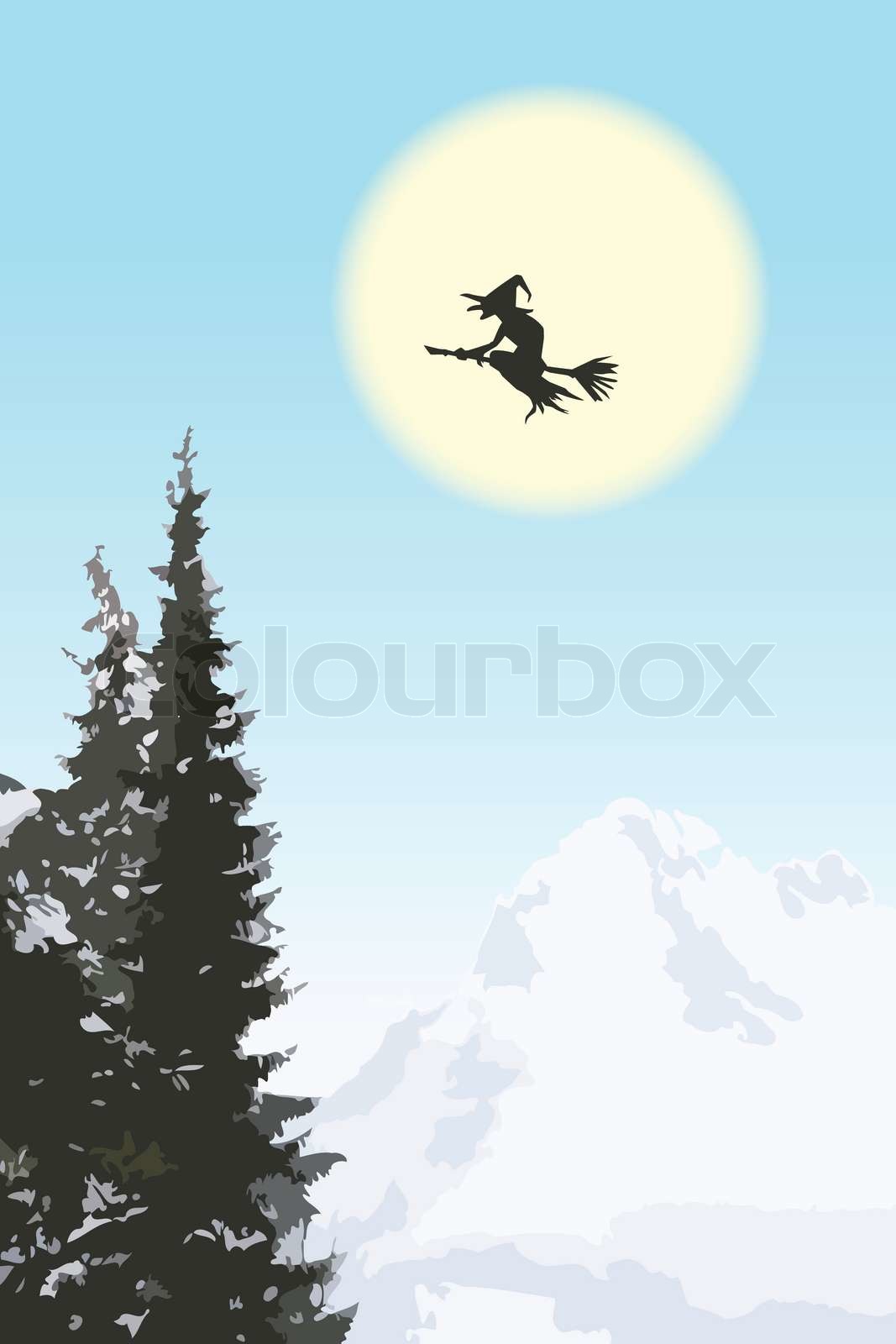 fliegende Hexe auf Besen StockVektor Colourbox