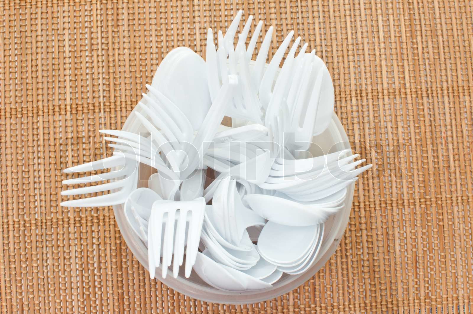 Plastic spoon and fork Stock image Colourbox