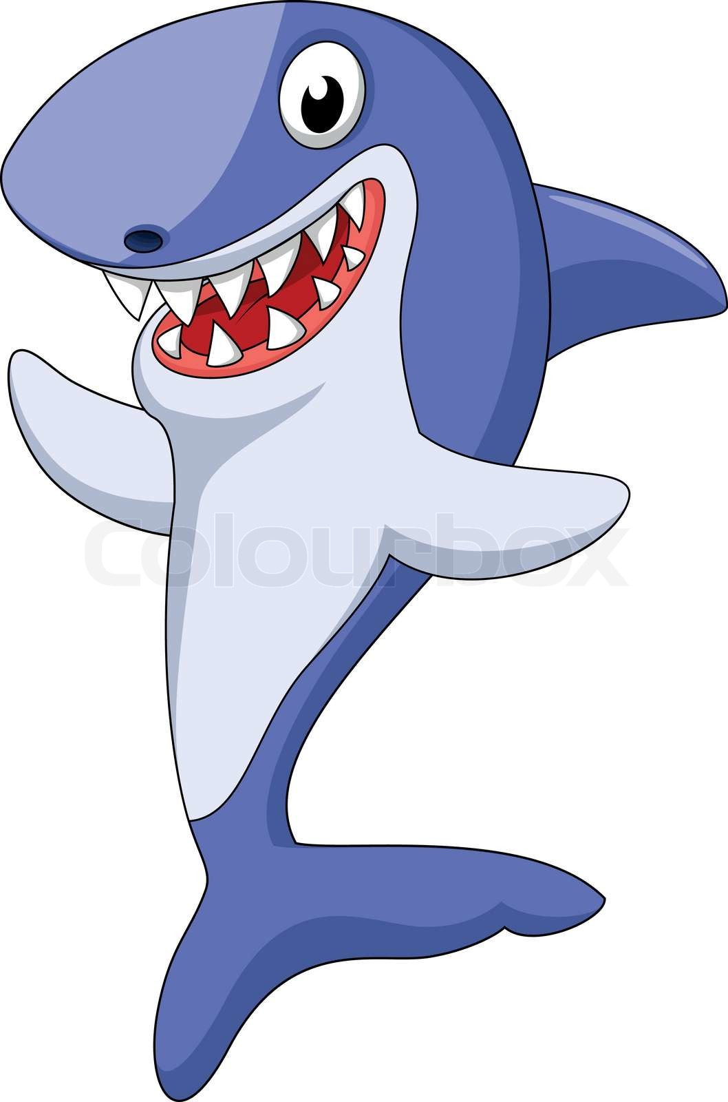 Cute shark cartoon waving | Stock vector | Colourbox