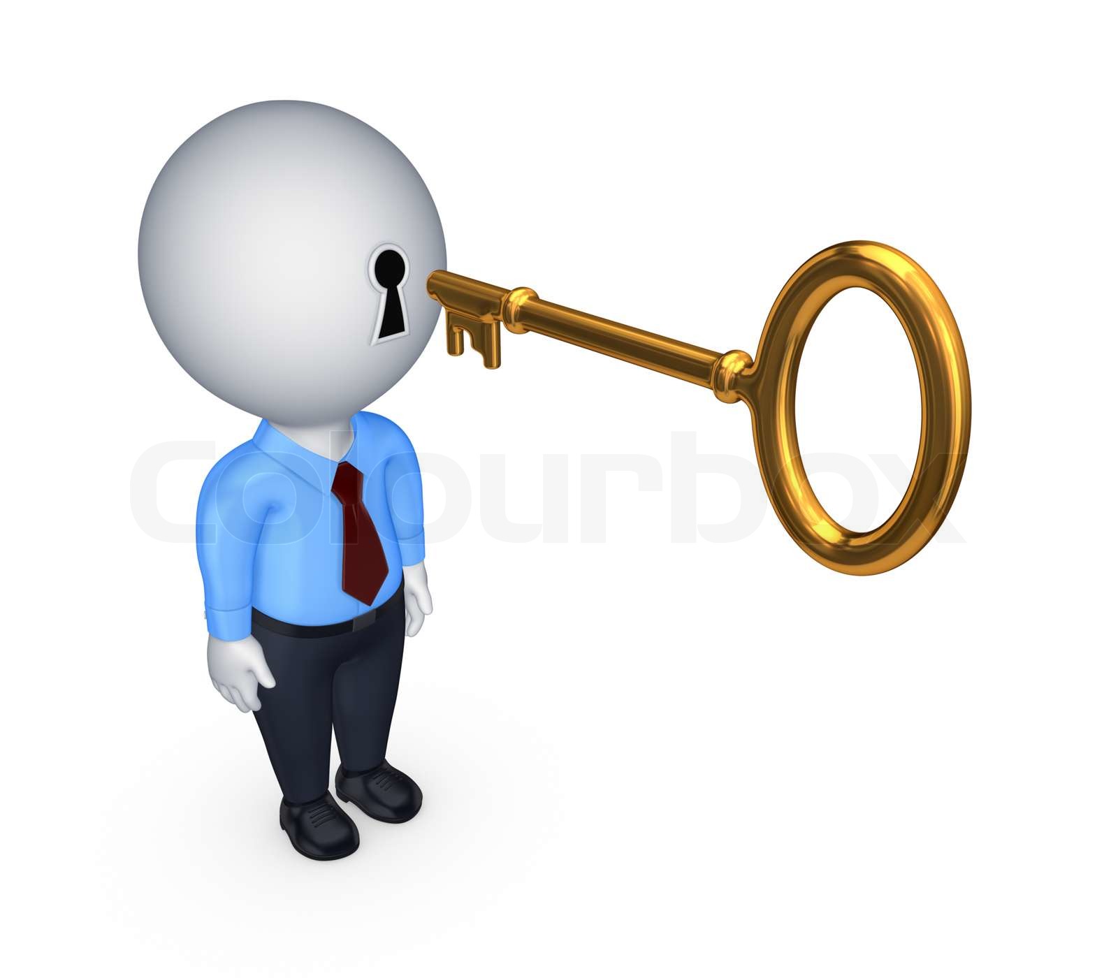 Kleine Person mit VintageSchlüssel in den Kopf Stock Bild Colourbox