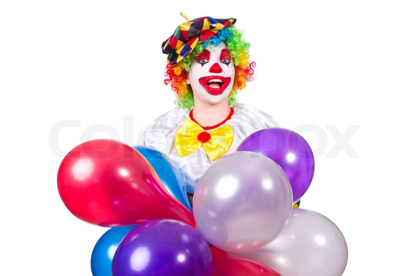 Funny clown isolated on the white Stock image Colourbox