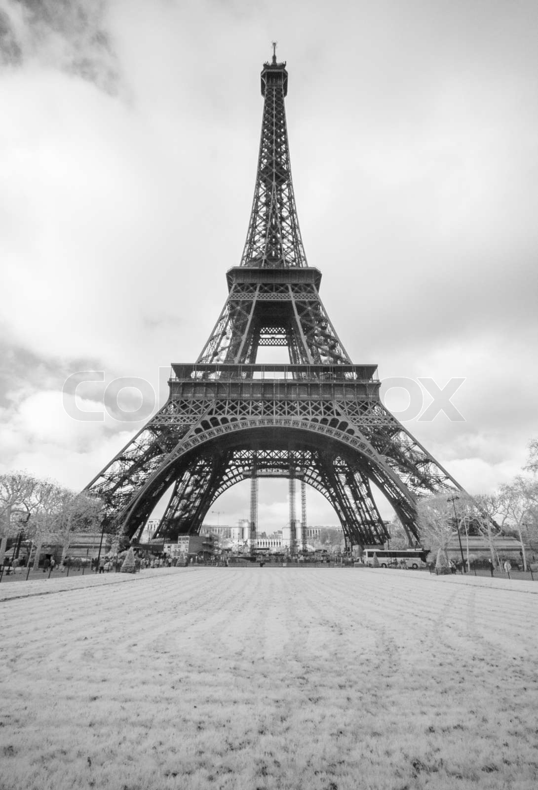 Dramatic Infrared Picture in Black and White of the Eiffel Tower in
