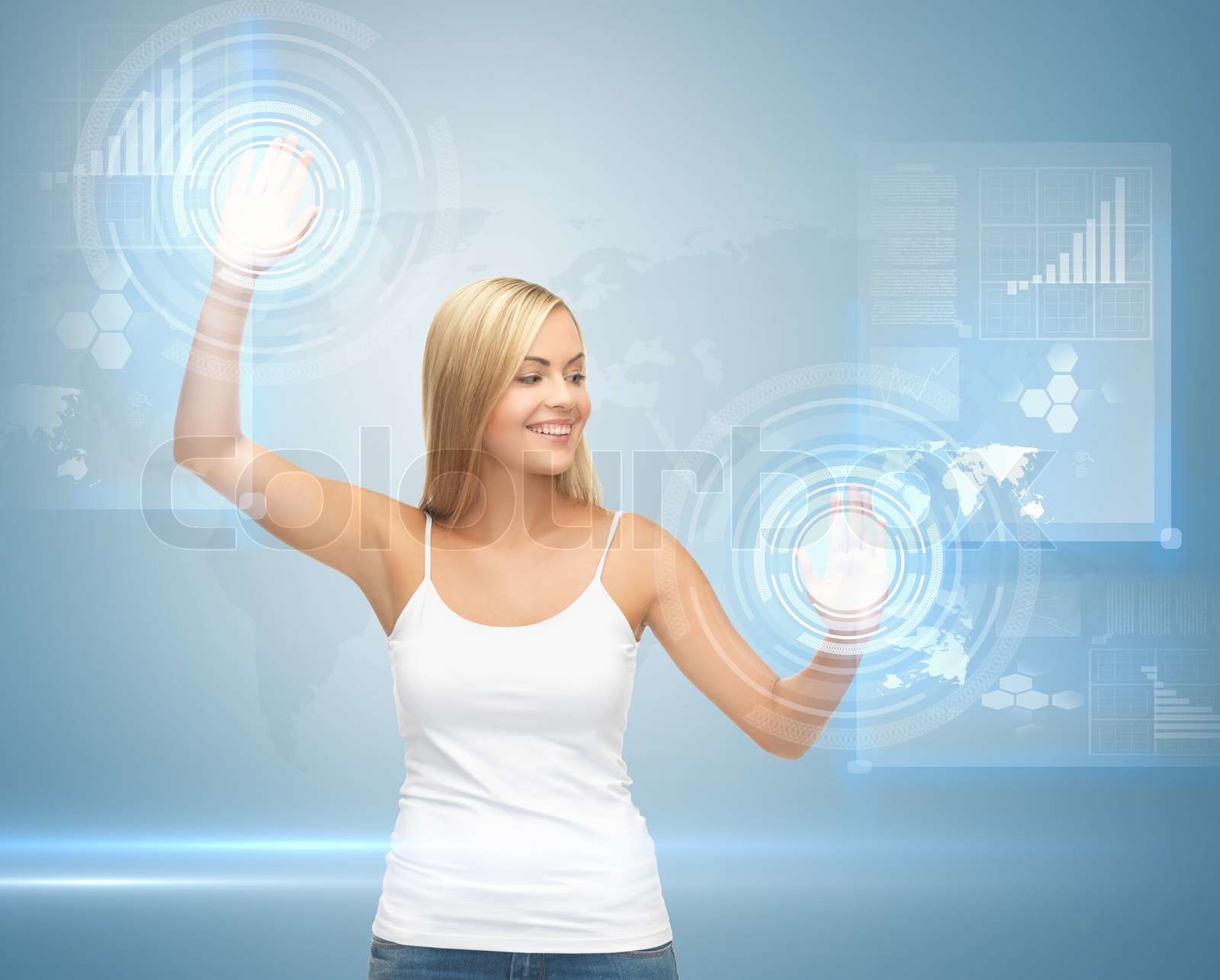 woman working with virtual screen | Stock image | Colourbox