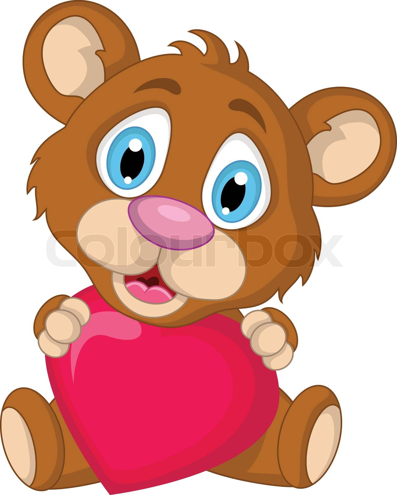 cute little brown bear cartoon holding heart love | Stock vector ...