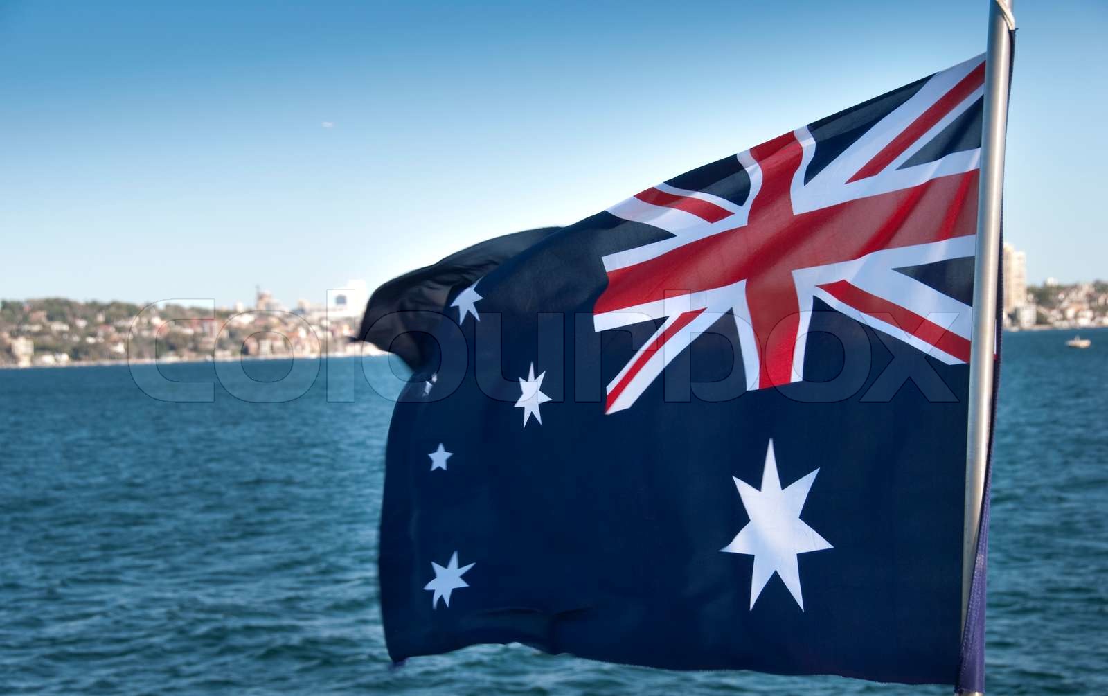 Australian Flag in Sydney Bay Stock image Colourbox