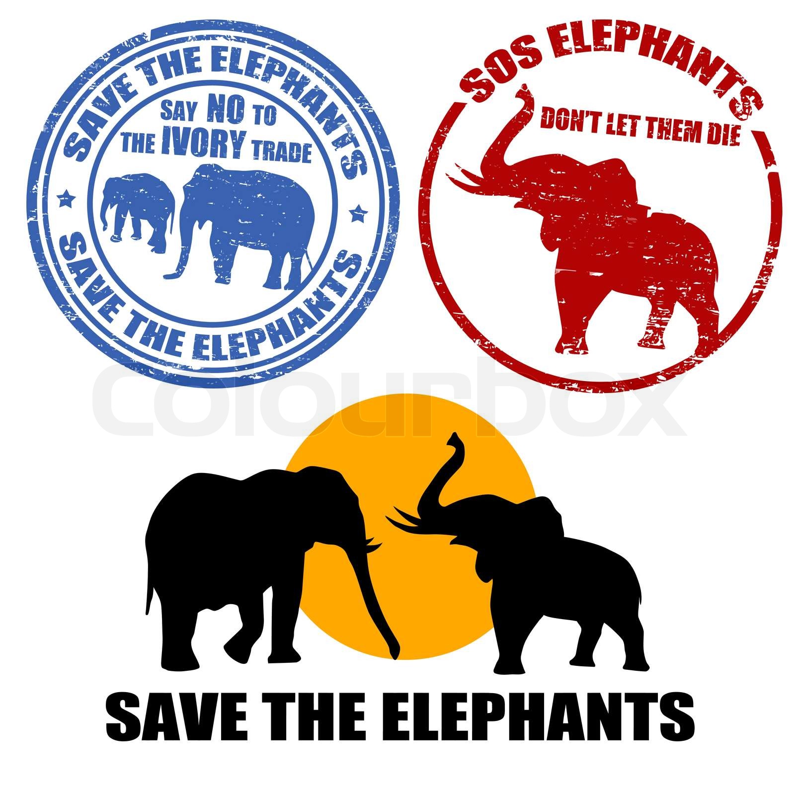 Save the elephants stamps Stock vector Colourbox