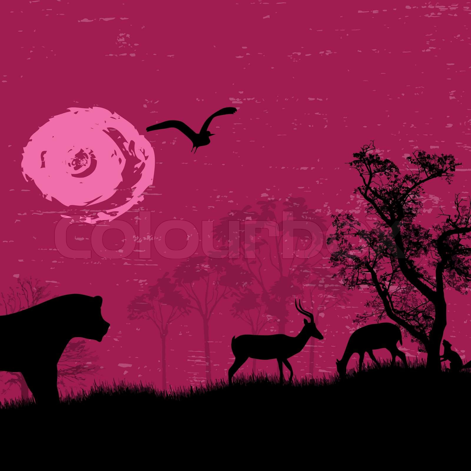 Africa / safari - silhouettes of wild animals | Stock vector | Colourbox