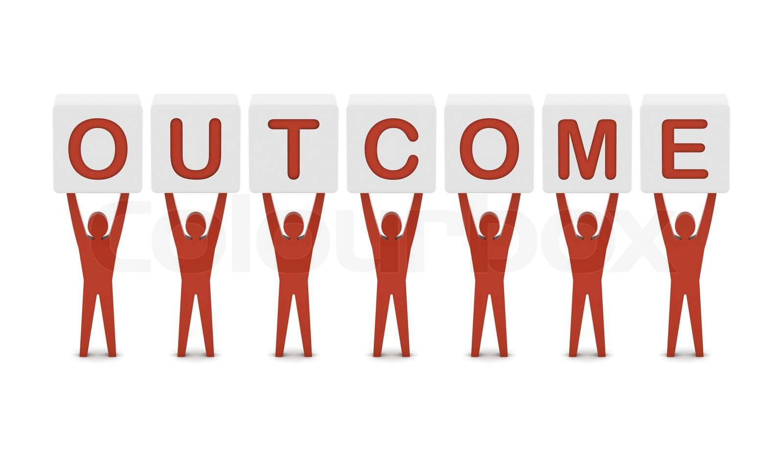 Men holding the word outcome. Concept 3D illustration | Stock image