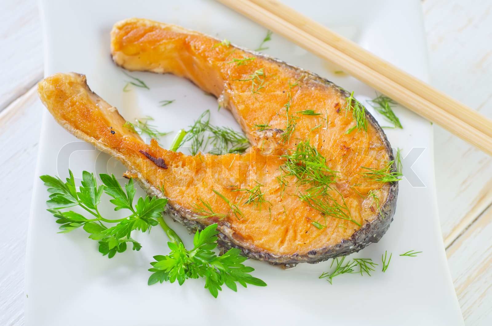 fried salmon | Stock image | Colourbox