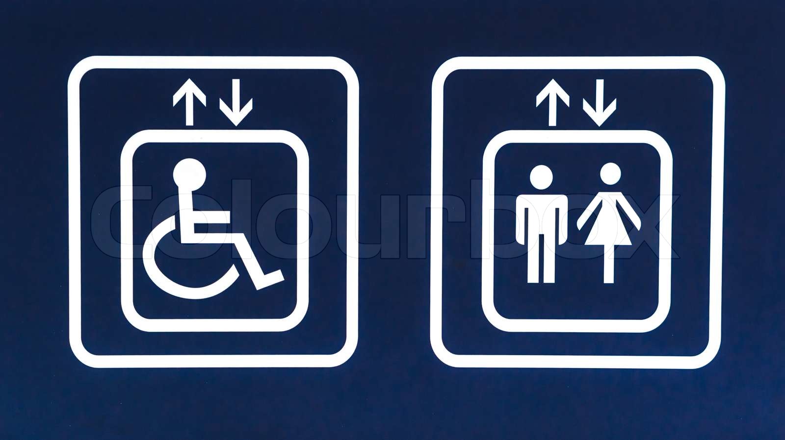 Allgemein und Handicap zugänglich Aufzug Zeichen, Closeup | Stock Bild ...