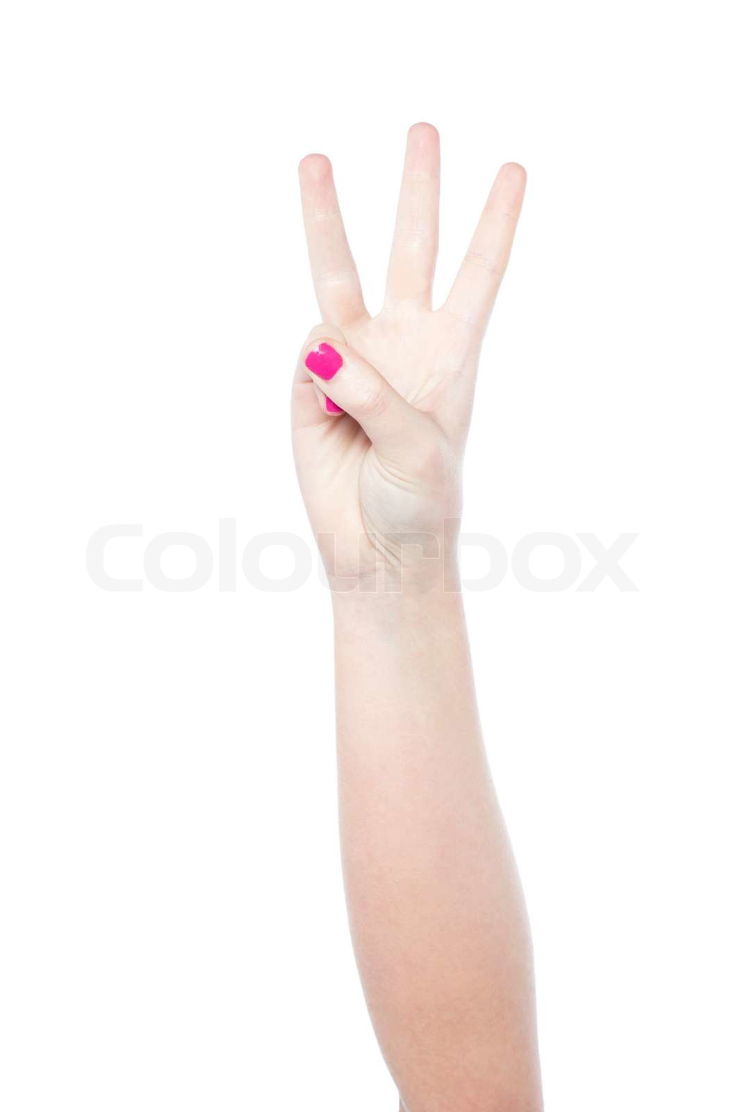 Hand zeigt die Nummer drei Stock Bild Colourbox
