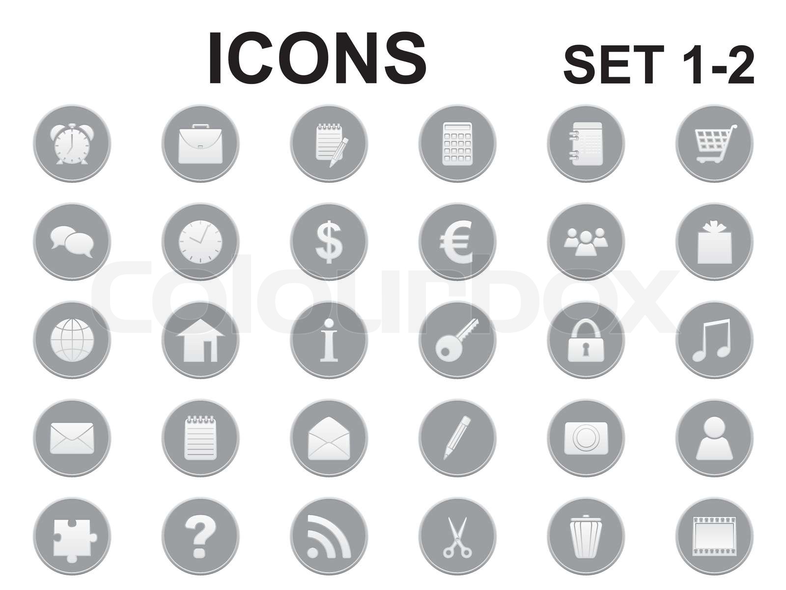 sæt af sorte og hvide runde ikoner | Stock vektor | Colourbox