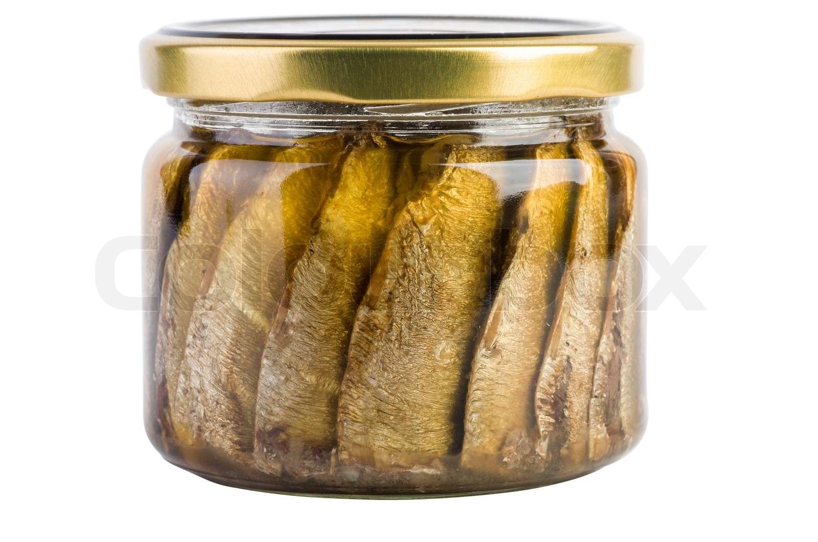 Sardines with oil conserved in glass jar Stock image Colourbox
