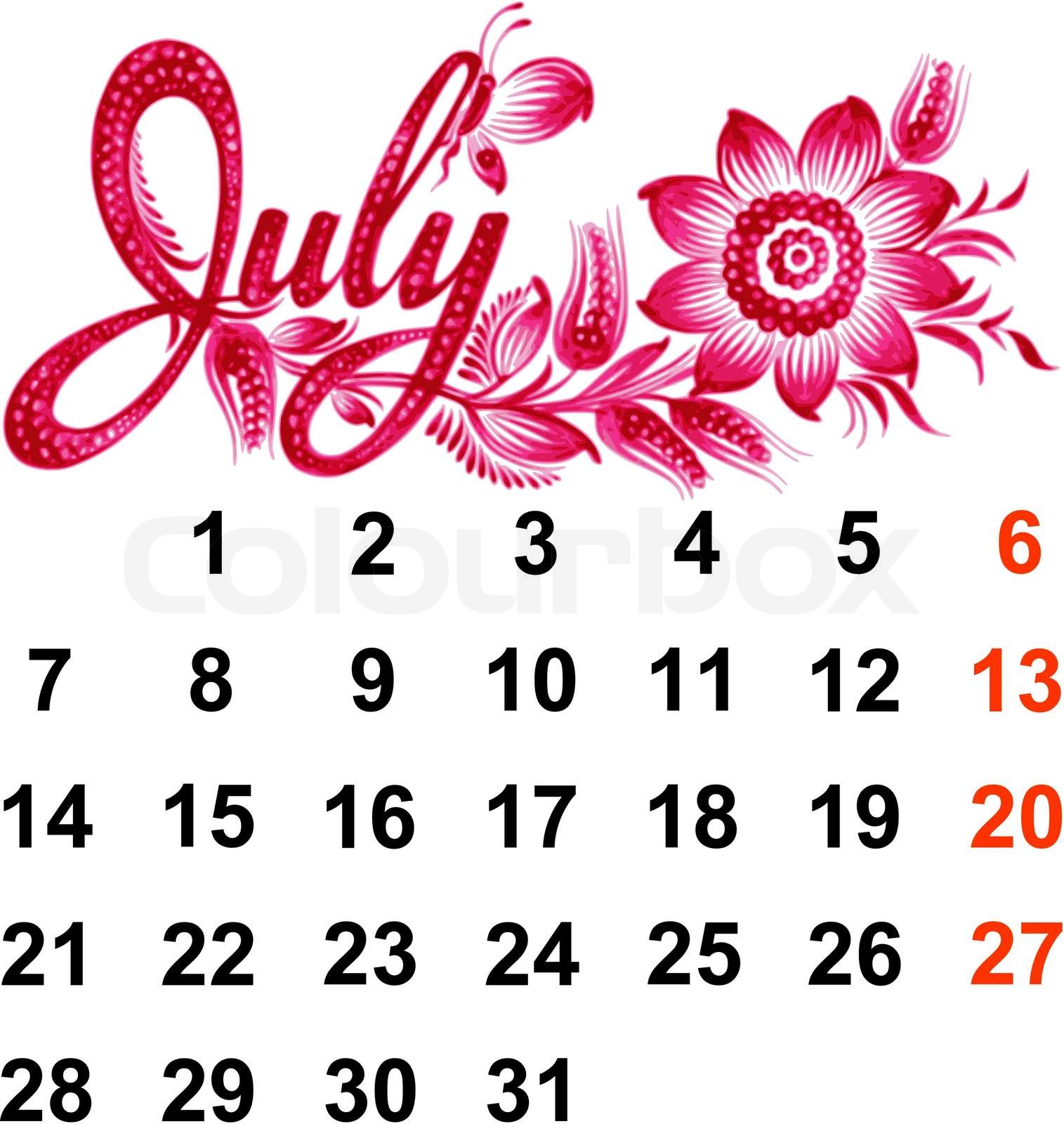 Calendar July 2014 | Stock vector | Colourbox