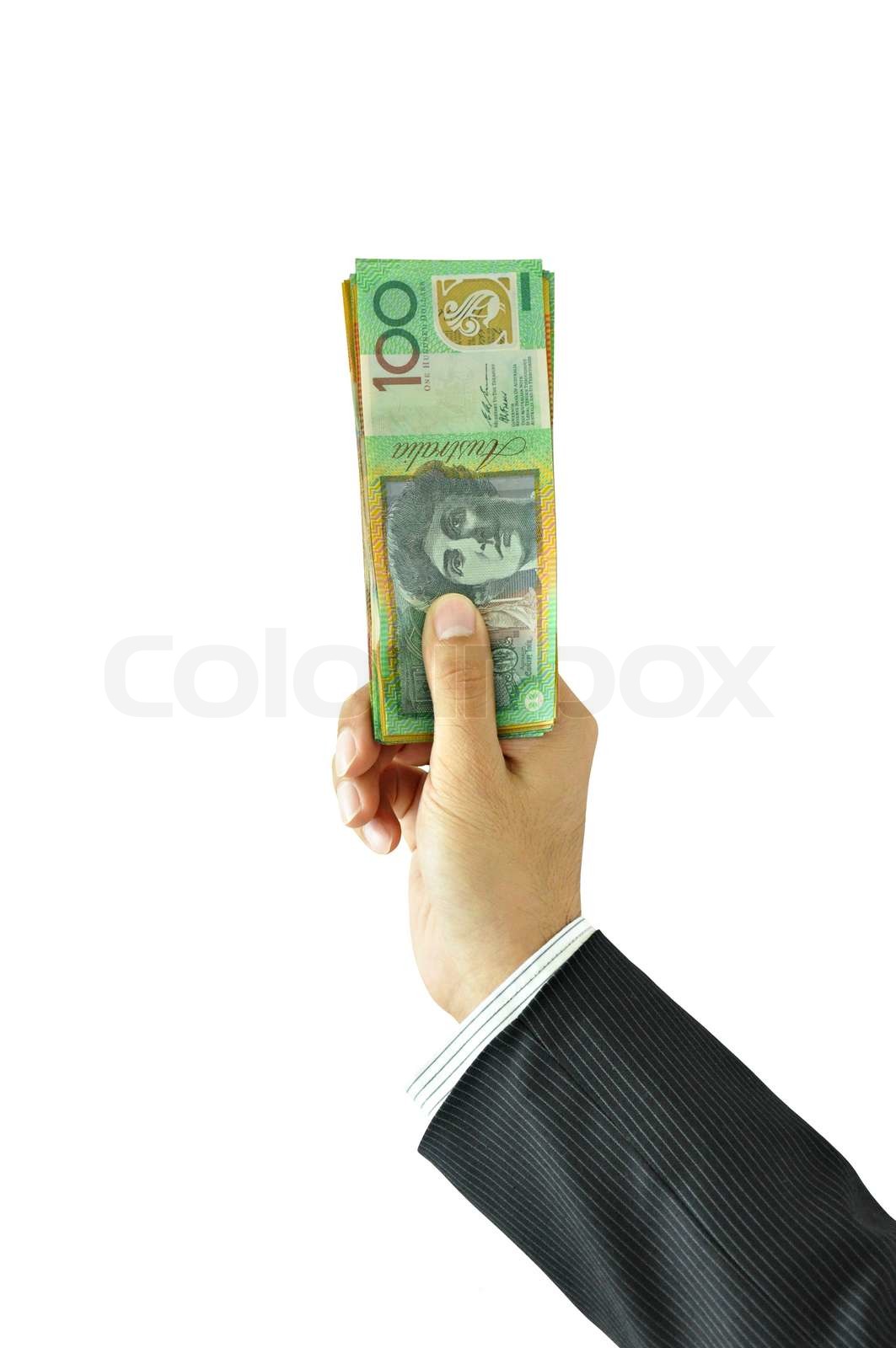Forretningsmand H nd Der Holder Penge Australske Dollar Sedler 