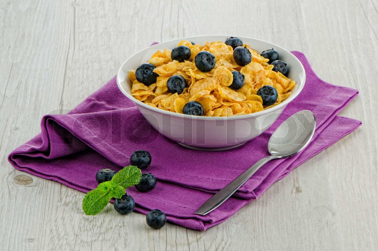 Cereal and blueberries Stock image Colourbox