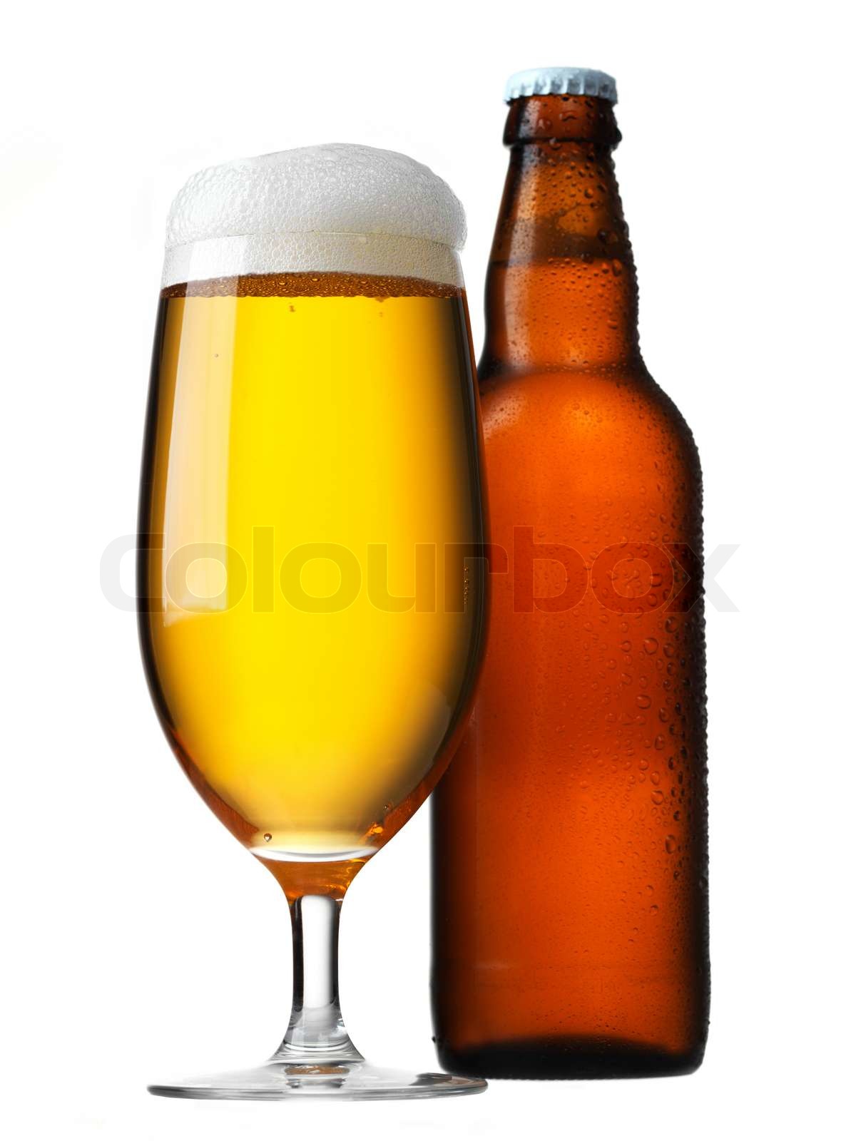 Beer glass and bottle Stock image Colourbox