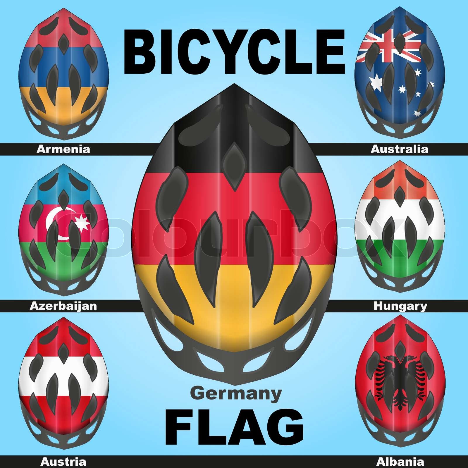 Icons bicycle helmets and flags countries Stock vector Colourbox