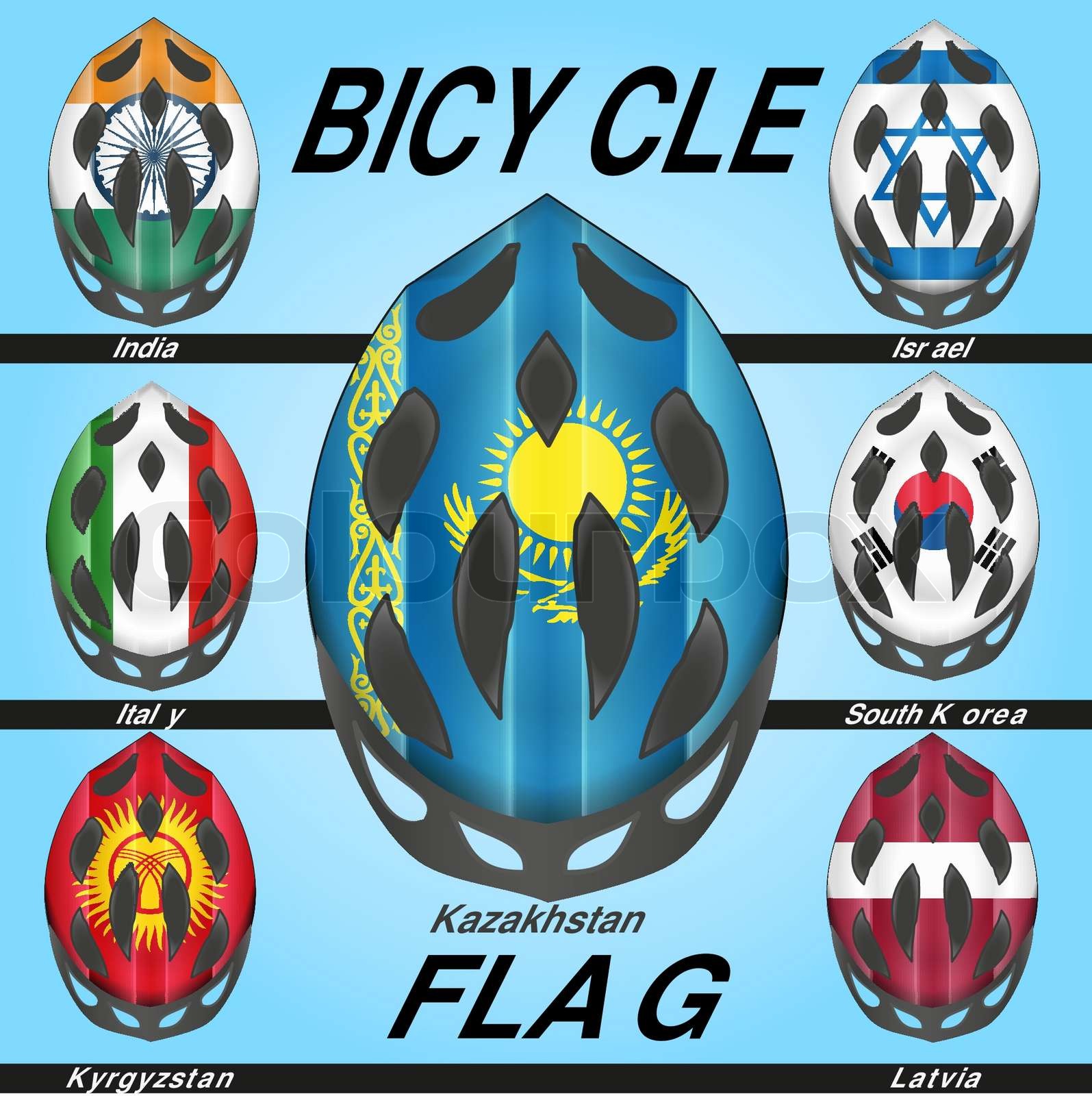 Icons bicycle helmets and flags countries Stock vector Colourbox