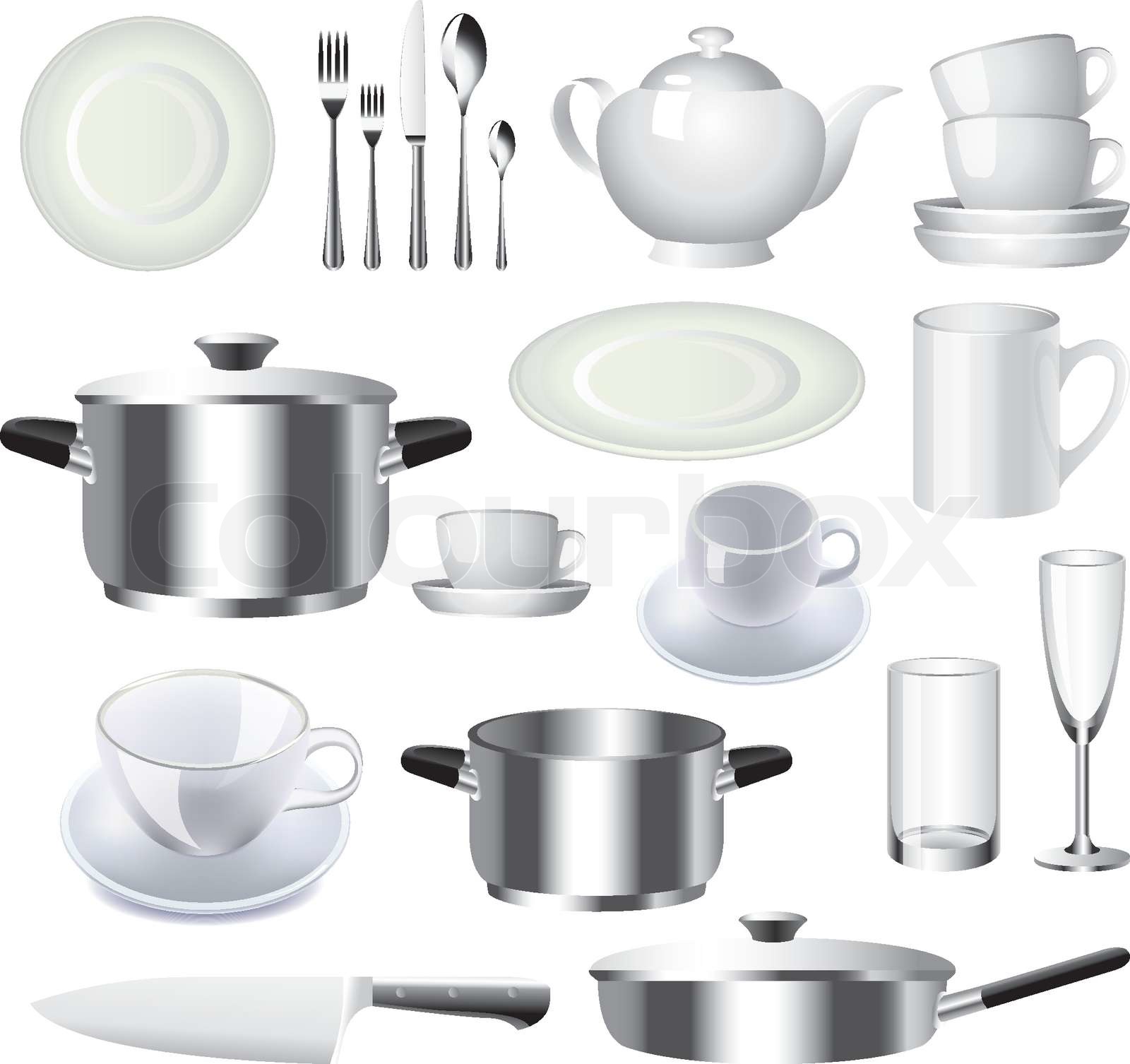 crockery and kitchen ware vector set Stock vector Colourbox