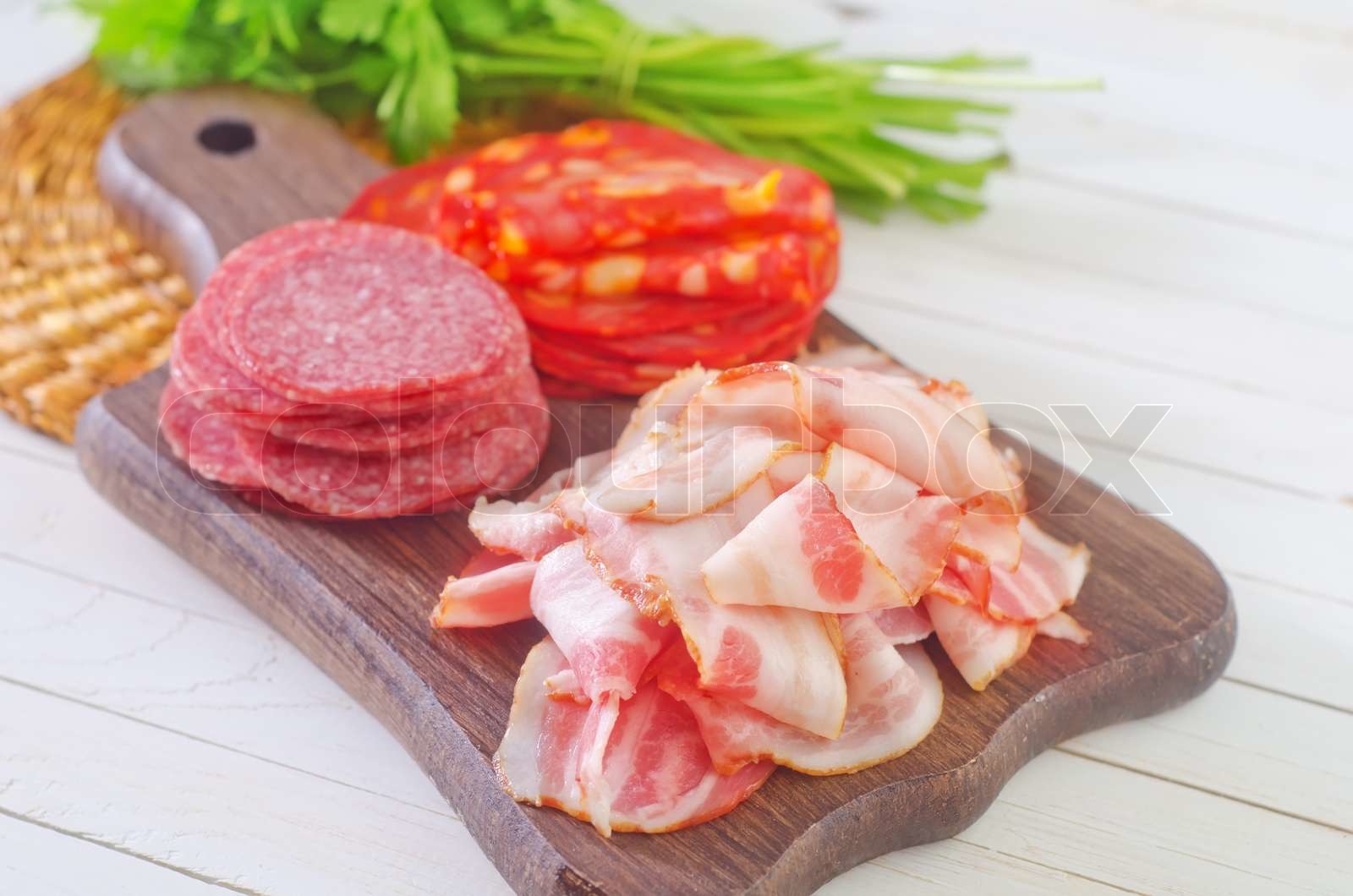 salami and bacon Stock image Colourbox
