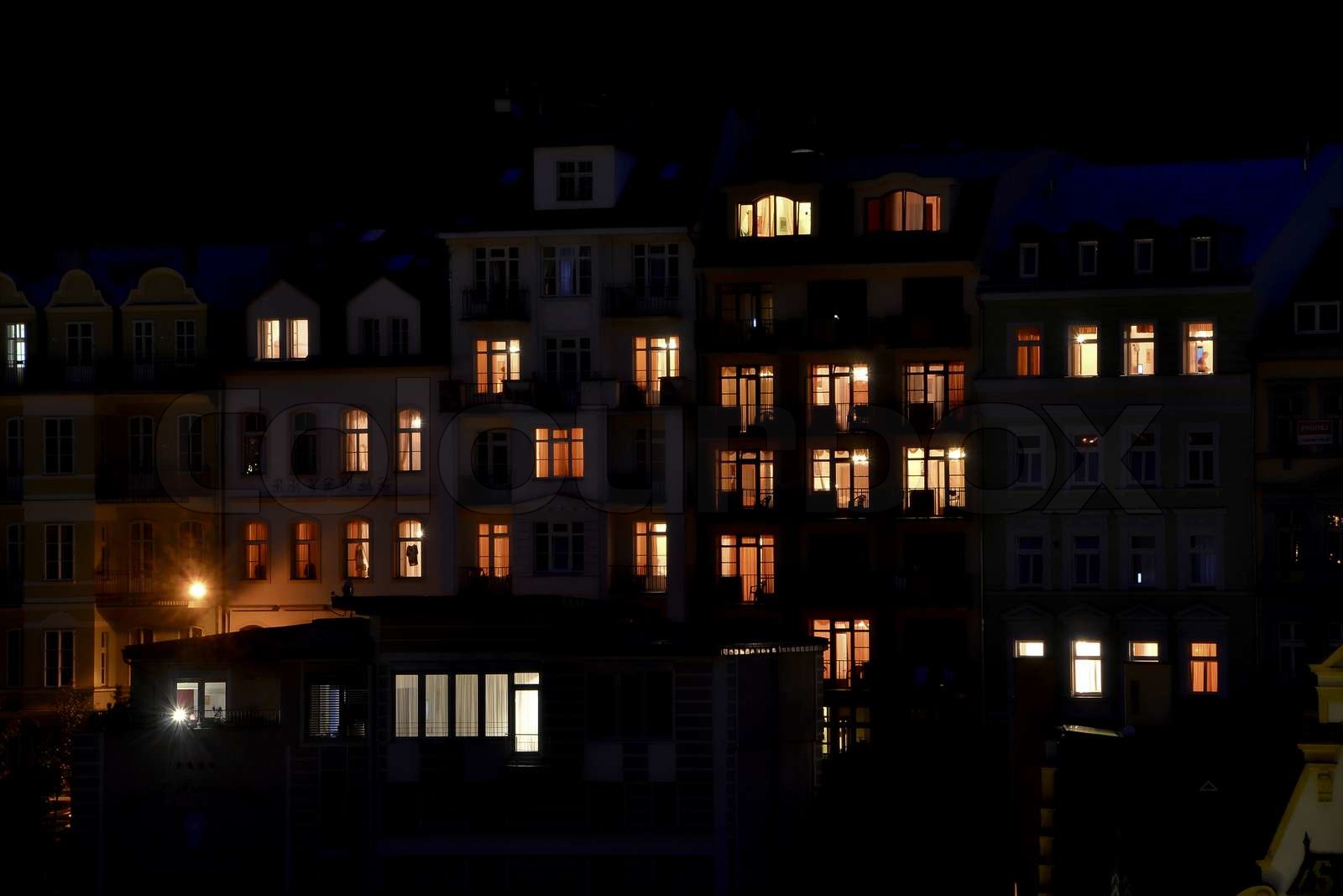 Homes at Night Stock image Colourbox