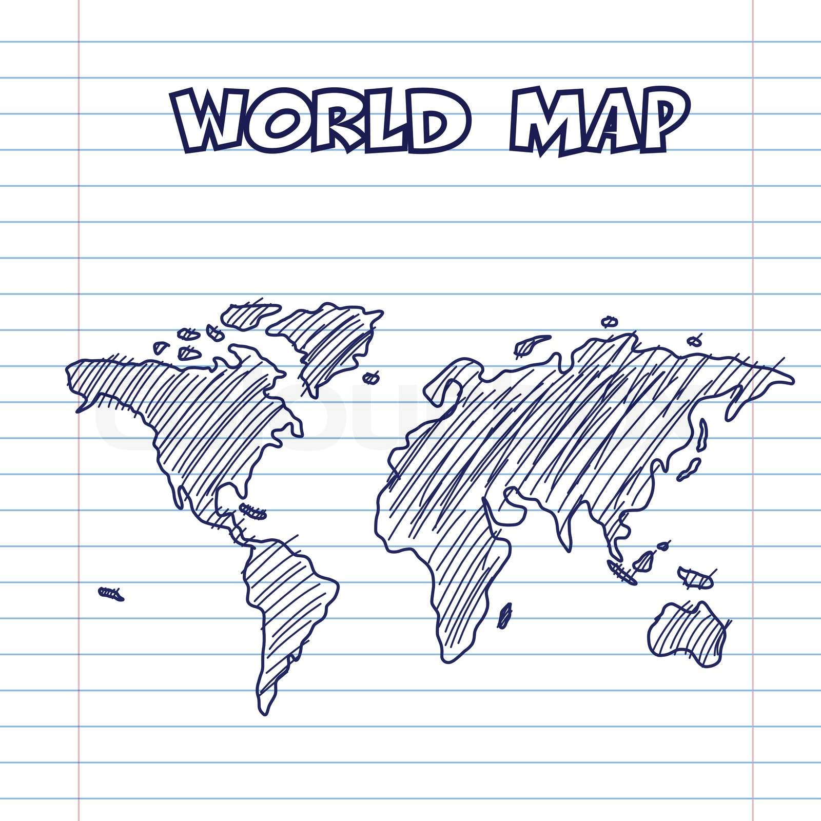 world map doodle pen ink Stock vector Colourbox