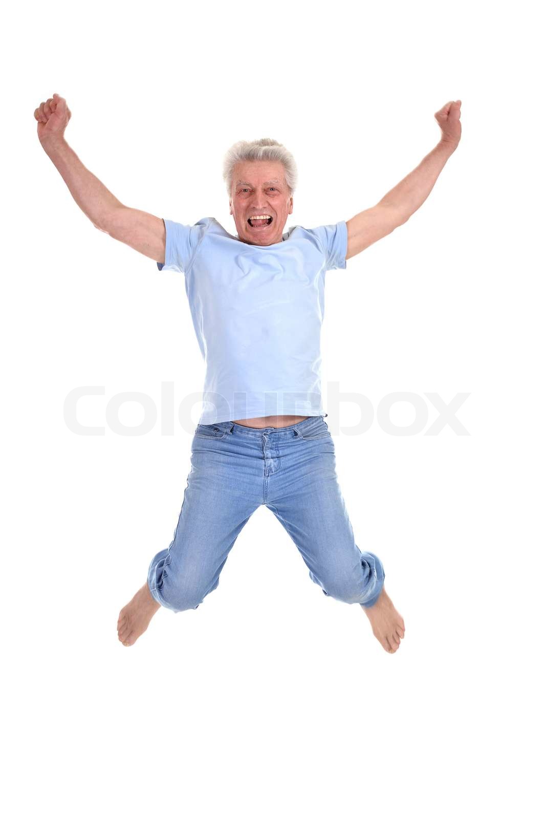 cheerful old man jumping | Stock image | Colourbox