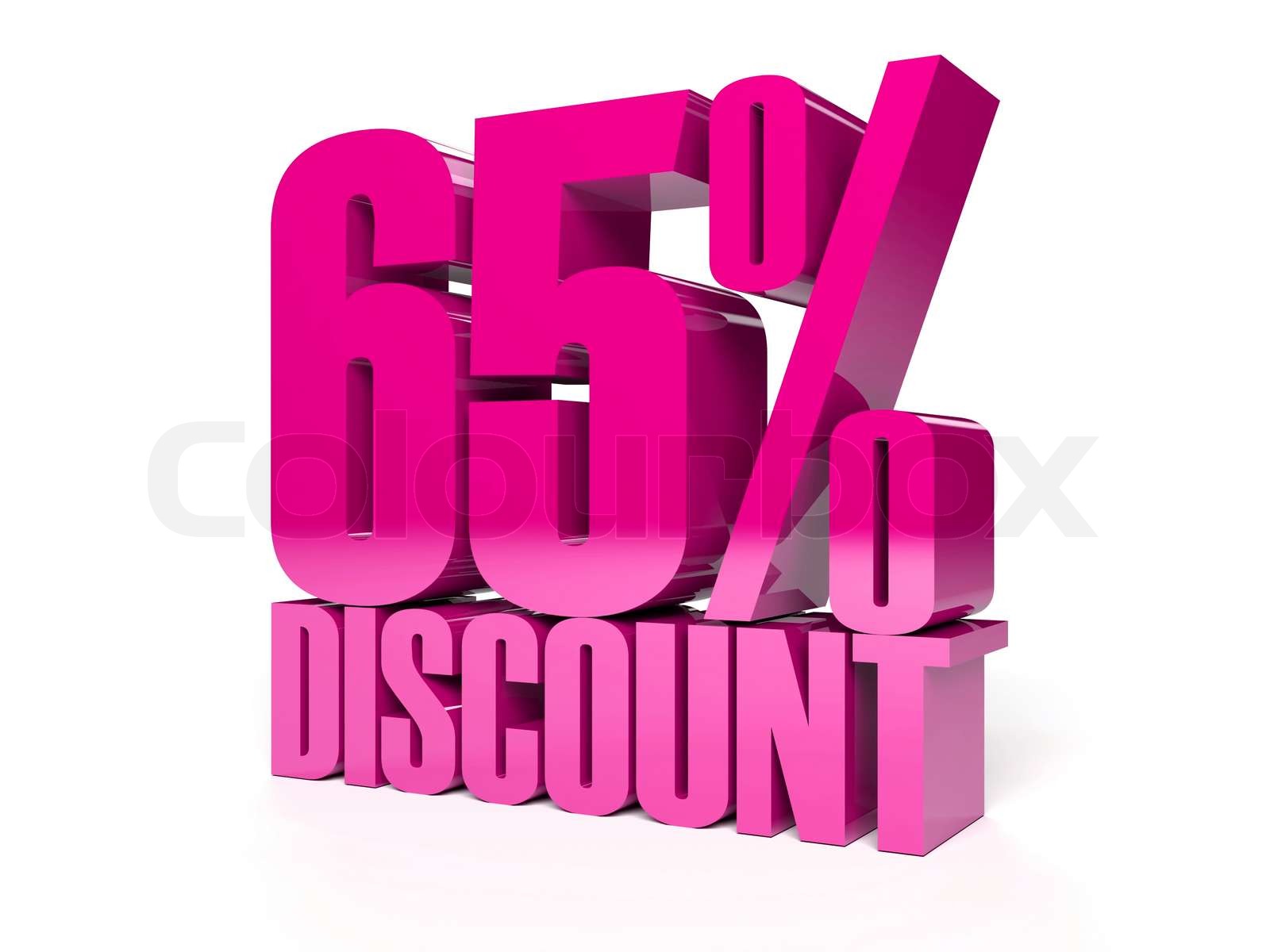 65 Percent Discount Pink Shiny Text Concept 3D Illustration Stock