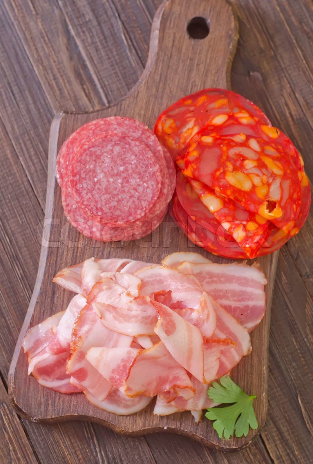 Salami und Speck Stock Bild Colourbox