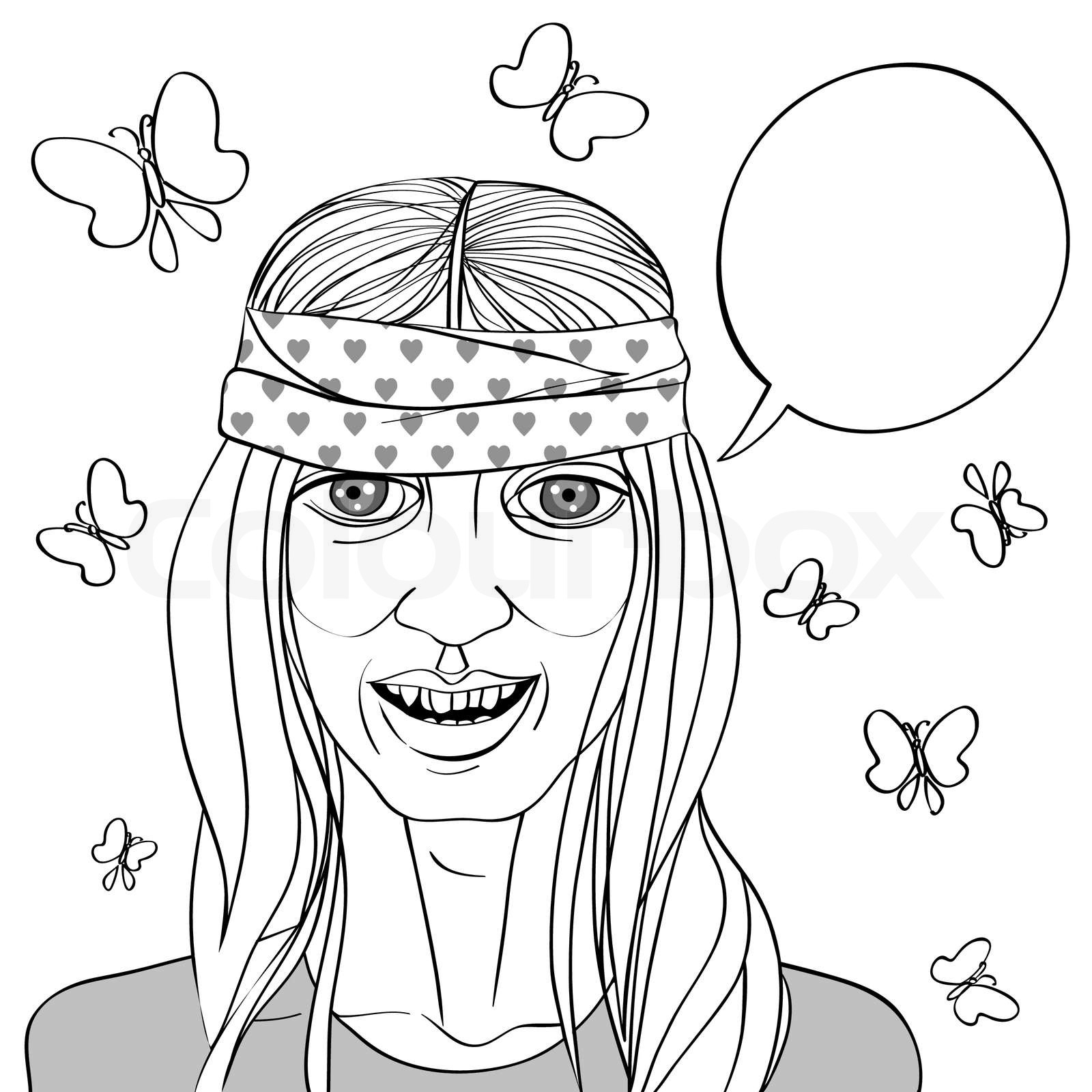 hippie portrait drawing | Stock vector | Colourbox