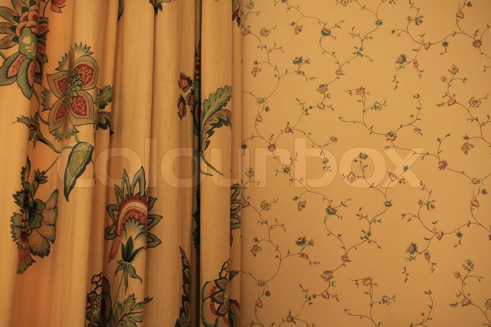 Curtain and wallpaper. | Stock image | Colourbox
