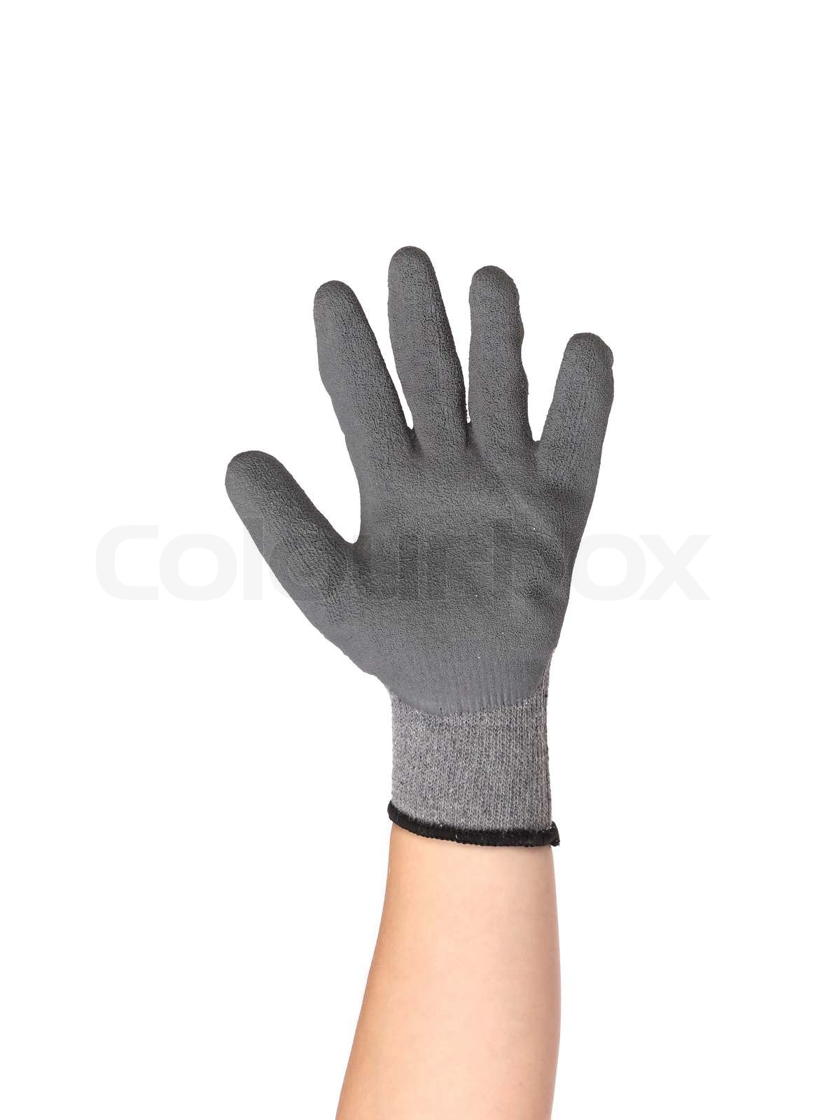 Hand zeigt fünf in Gummihandschuh | Stock Bild | Colourbox