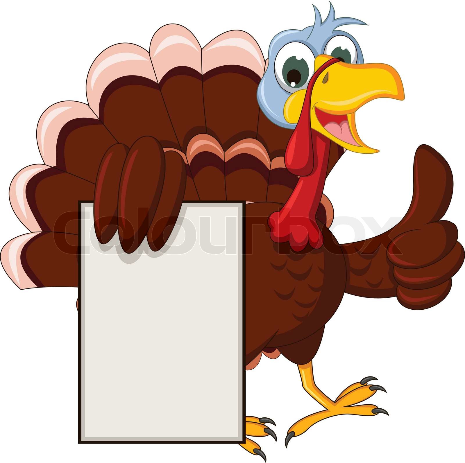 Funny Turkey Cartoon Posing with blank sign | Stock vector | Colourbox