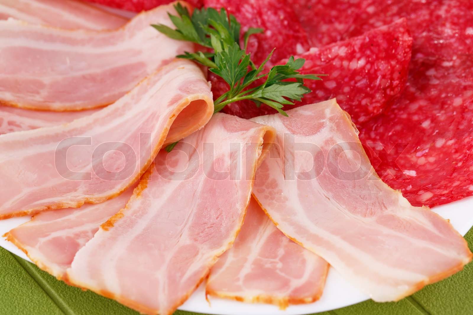 Salami und Speck Stock Bild Colourbox