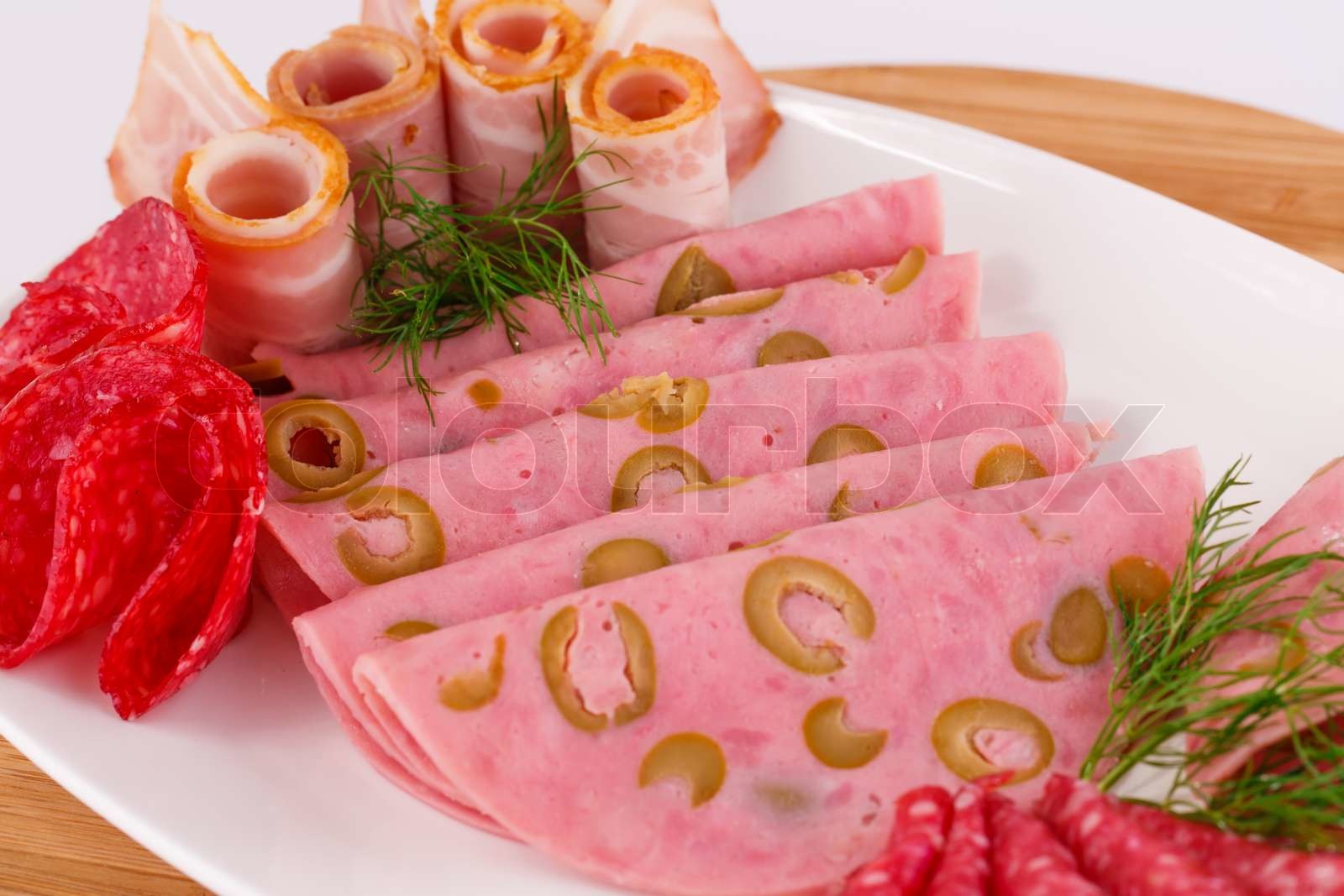 Salami, mortadella and bacon Stock image Colourbox