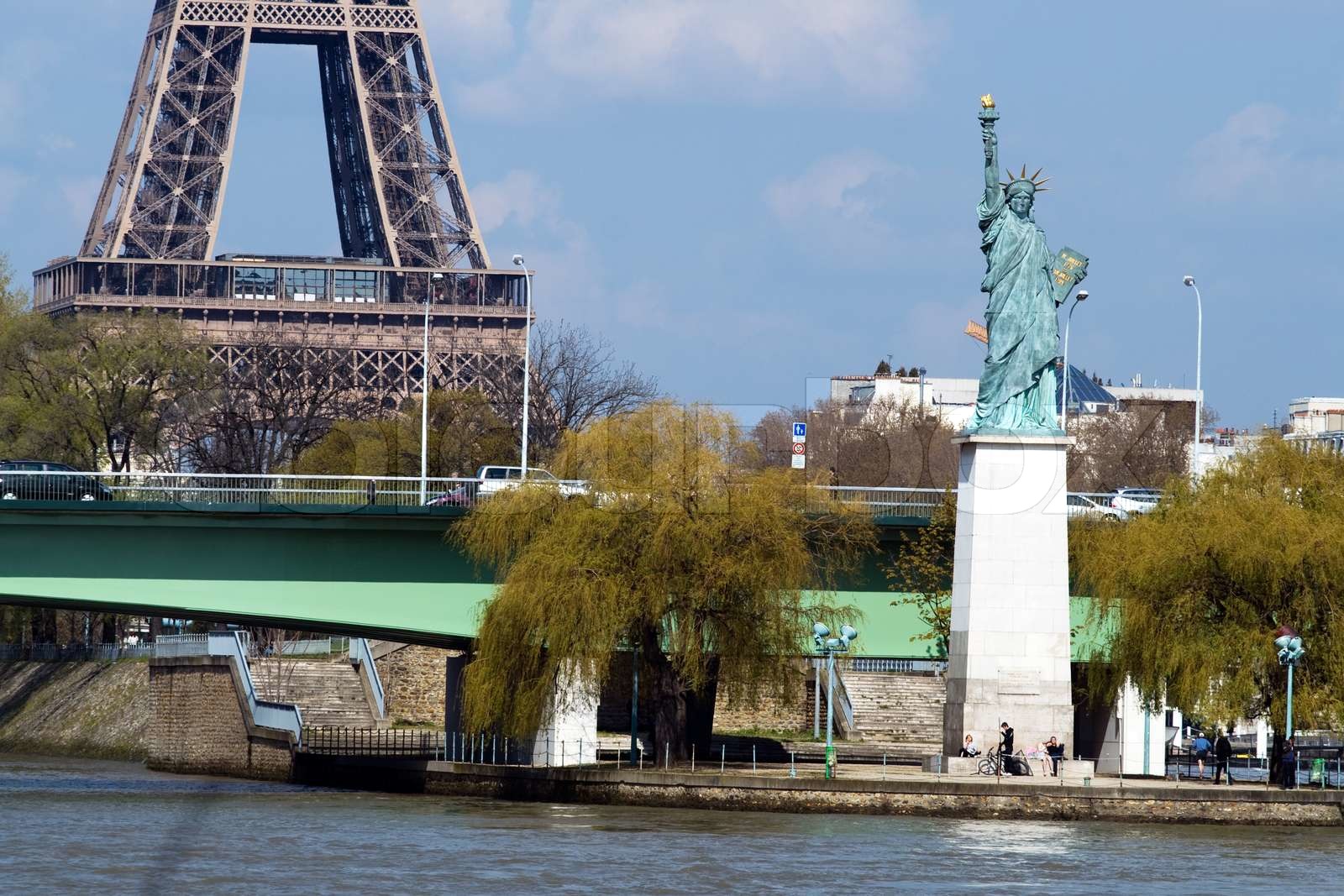 Statue of liberty and Eiffel tower in Paris Stock image Colourbox