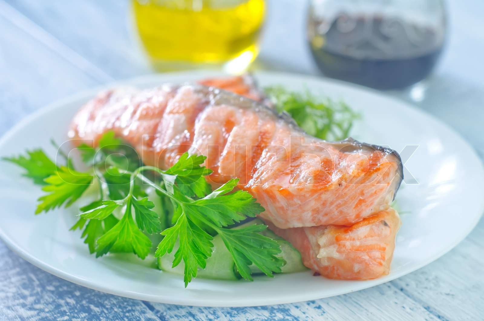 fried salmon Stock image Colourbox